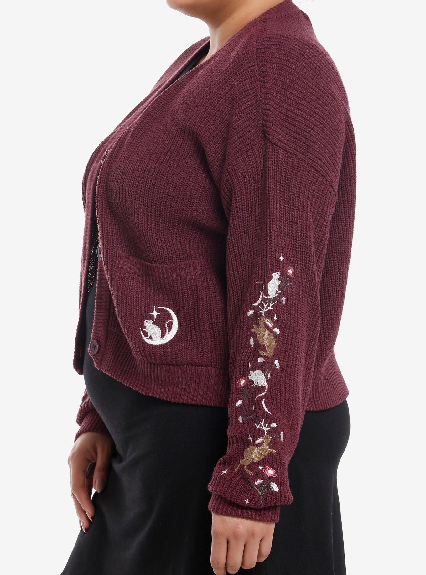 Thorn & Fable Deep Purple Rodent Embroidered Girls Cardigan, PURPLE, alternate