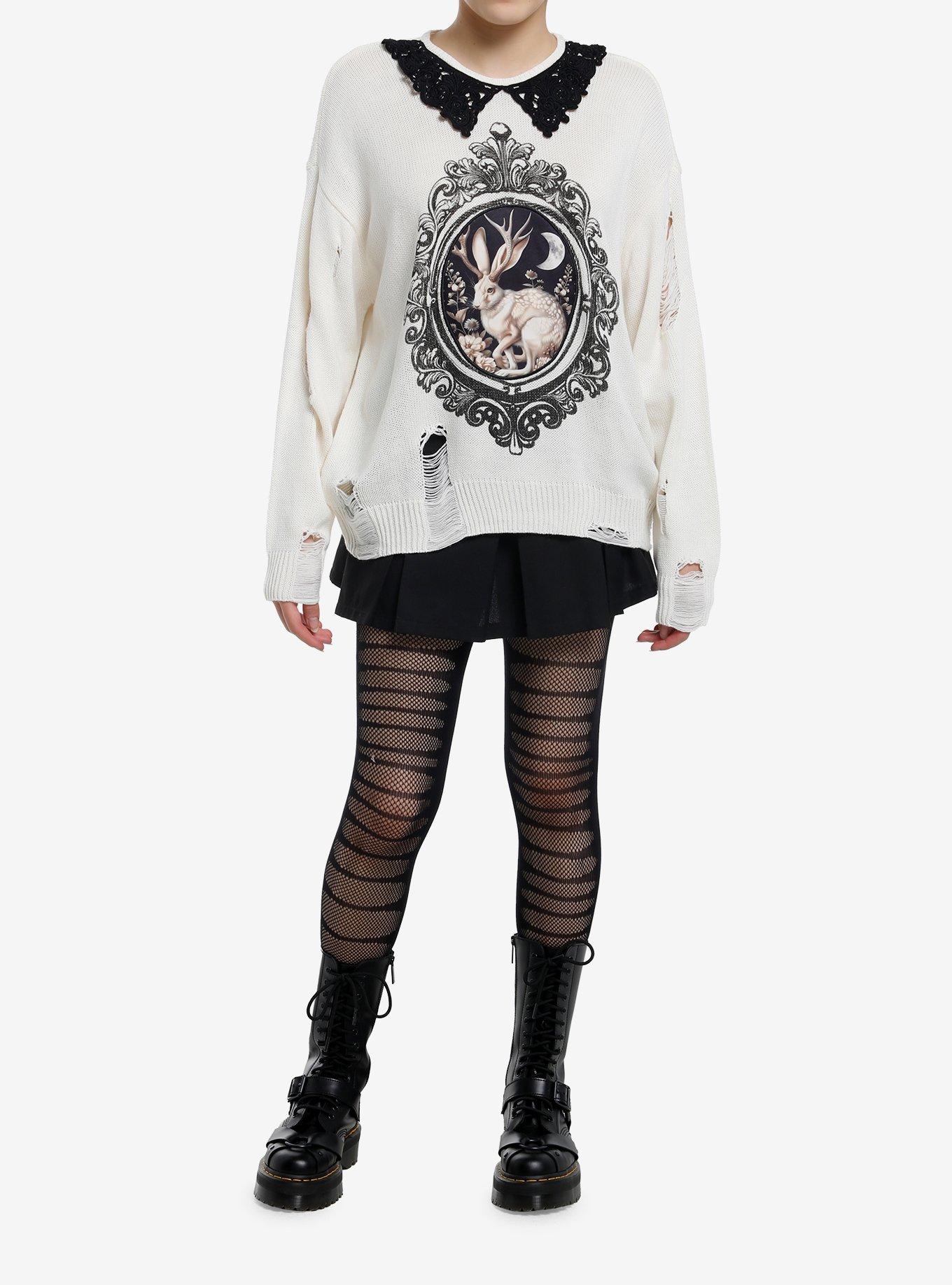 Thorn & Fable Jackalope Distressed Knit Girls Sweater, , hi-res