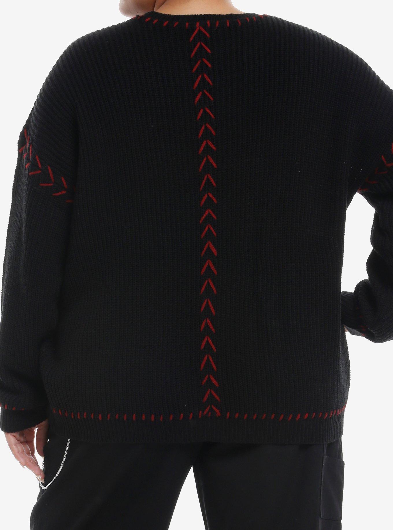 Social Collision Skull & Cross Patches Knit Girls Sweater Plus Size, , hi-res