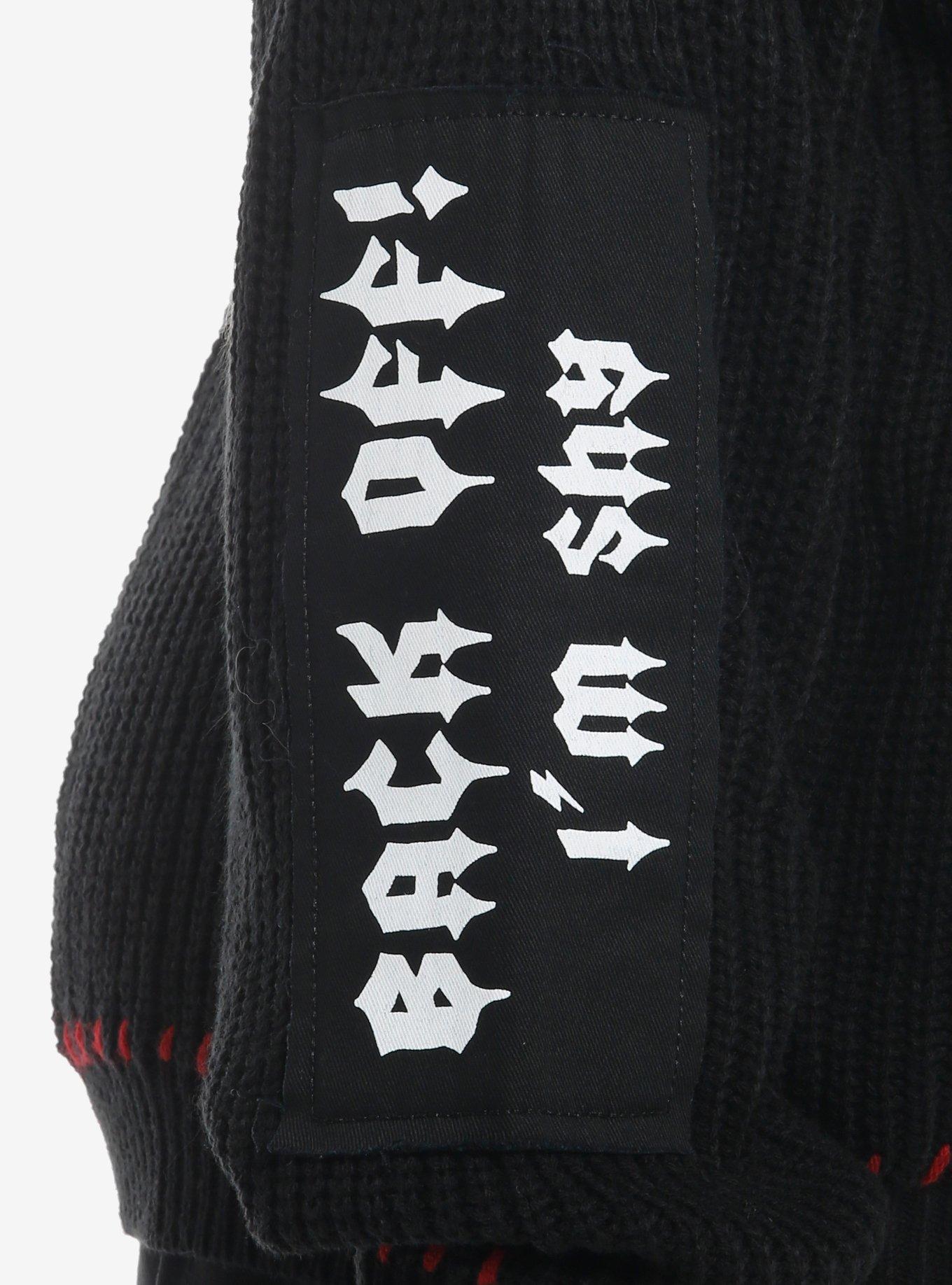 Social Collision Skull & Cross Patches Knit Girls Sweater Plus Size, RED, alternate