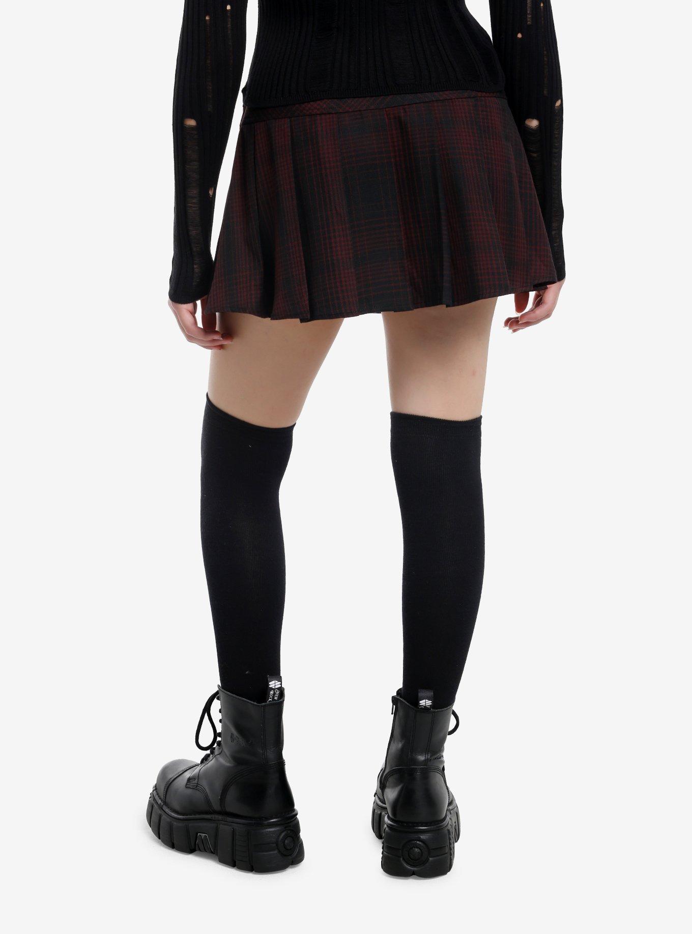 Thorn & Fable Black & Burgundy Wide Belted Mini Skirt, , hi-res