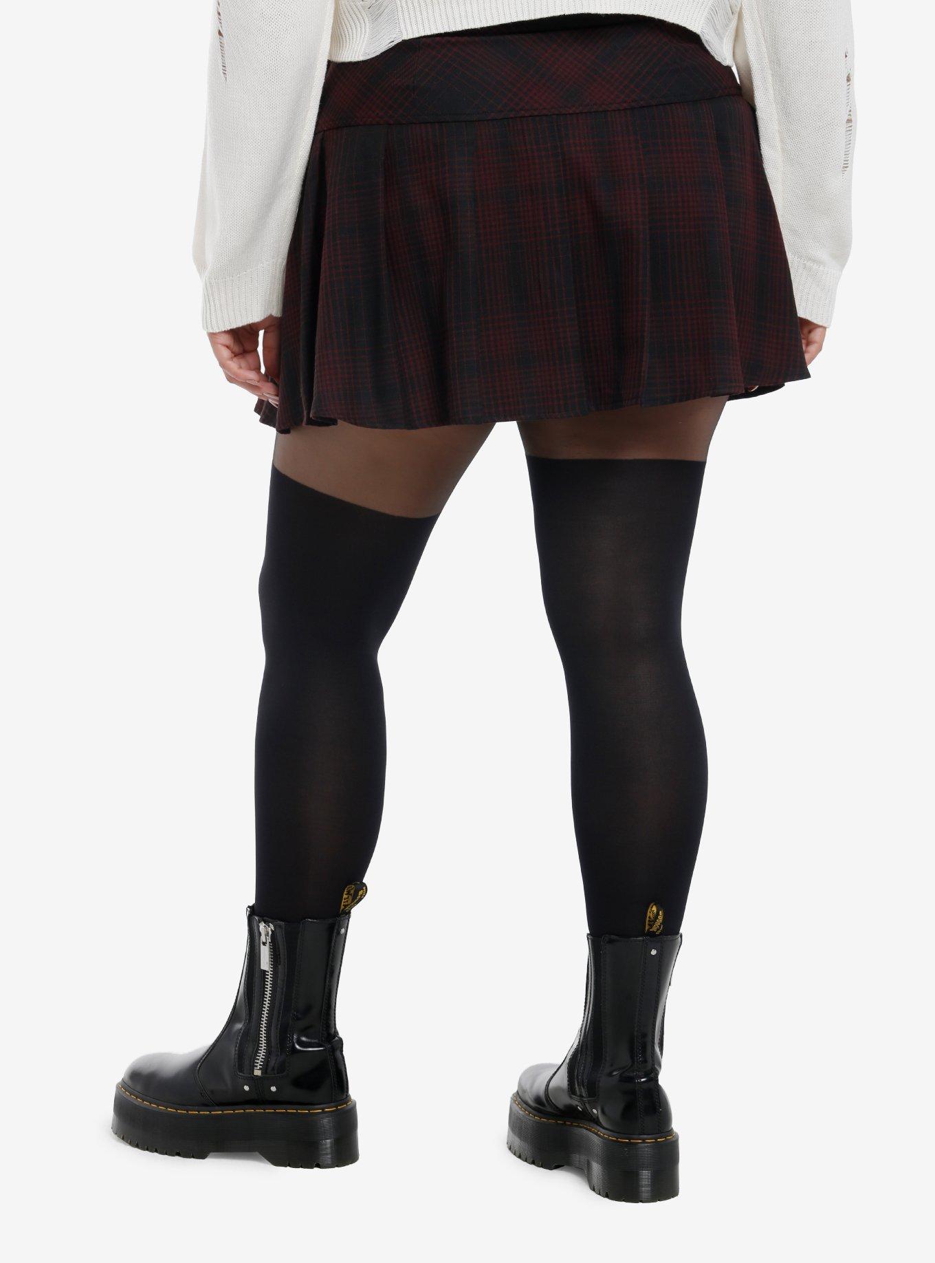 Thorn & Fable Black & Burgundy Wide Belted Mini Skirt Plus Size, , hi-res