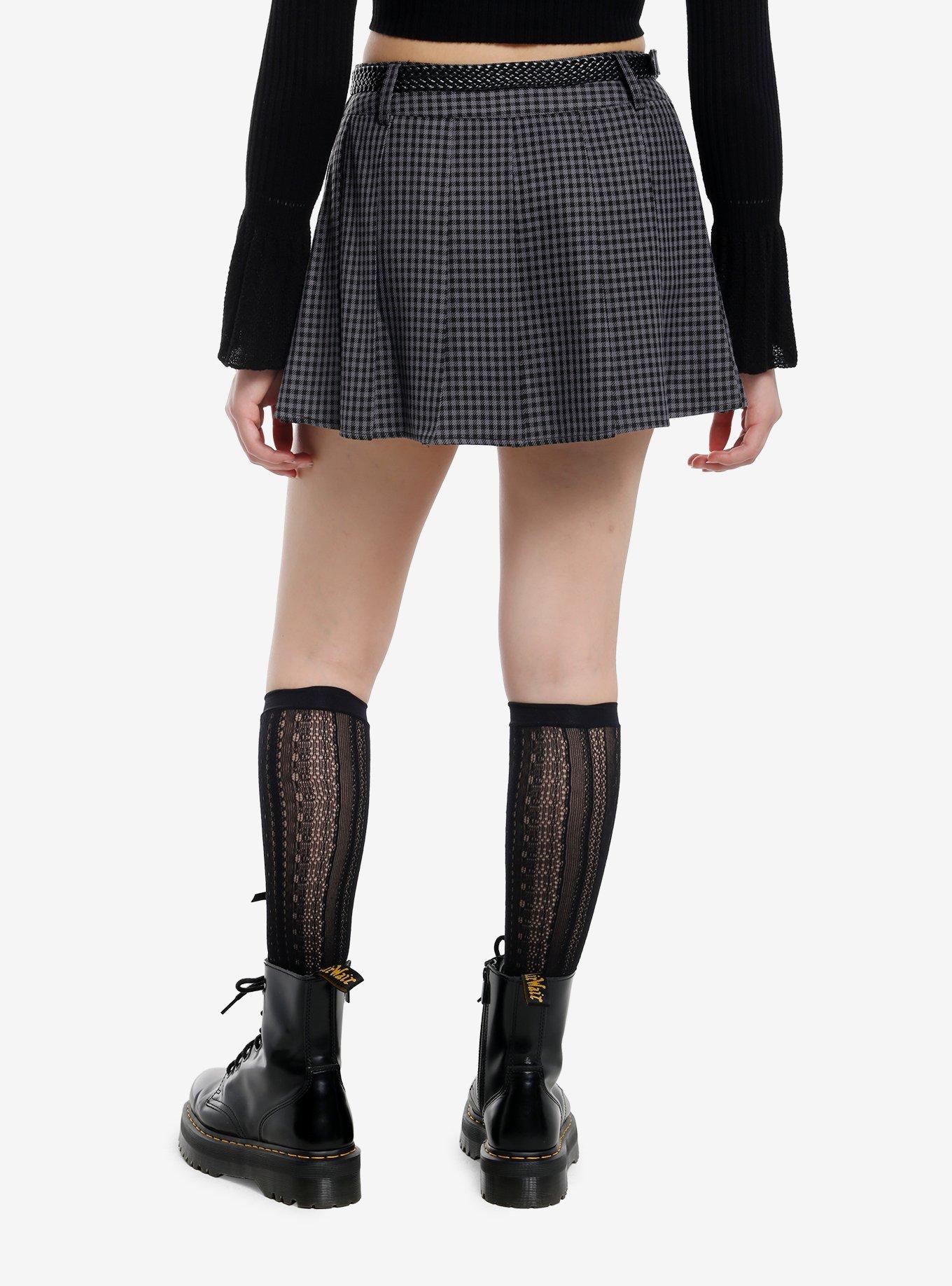 Sweet Society Black & Grey Micro Gingham Pleated Mini Skirt, , hi-res