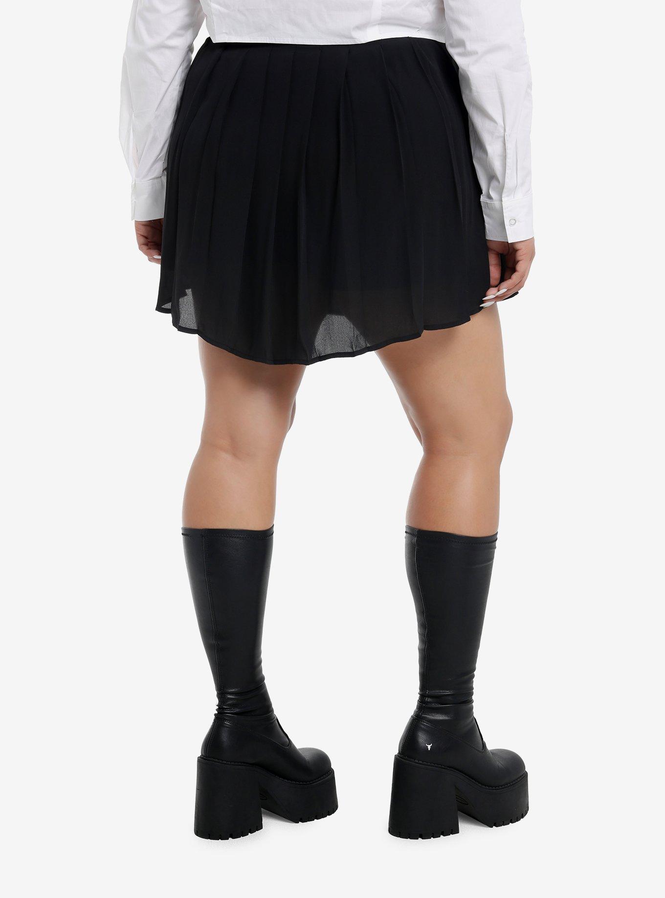 Sweet Society Black Pleated Flowy Skort Plus Size, , hi-res