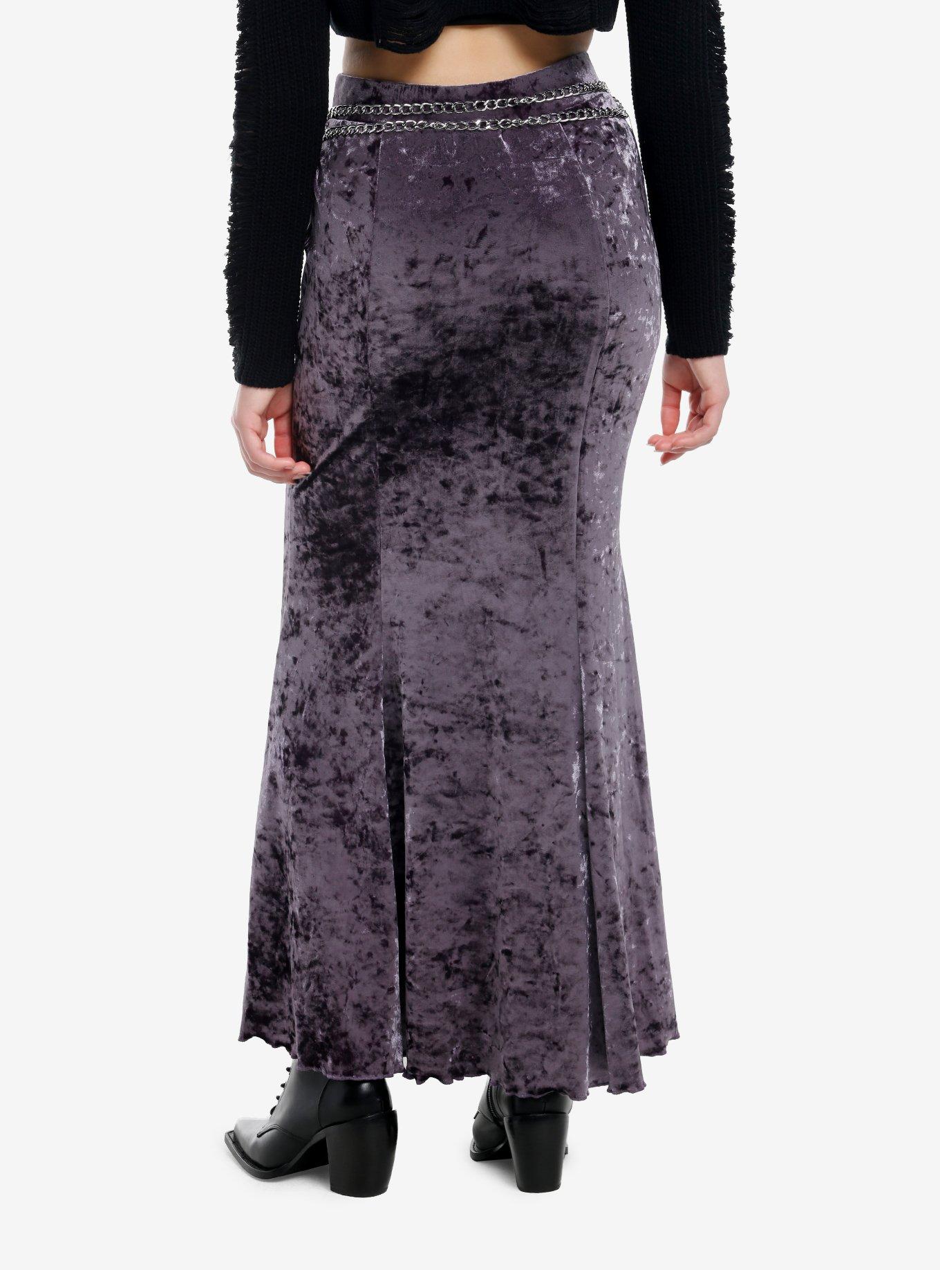 Cosmic Aura Purple Velvet Cross Chain Belt Maxi Skirt, , hi-res