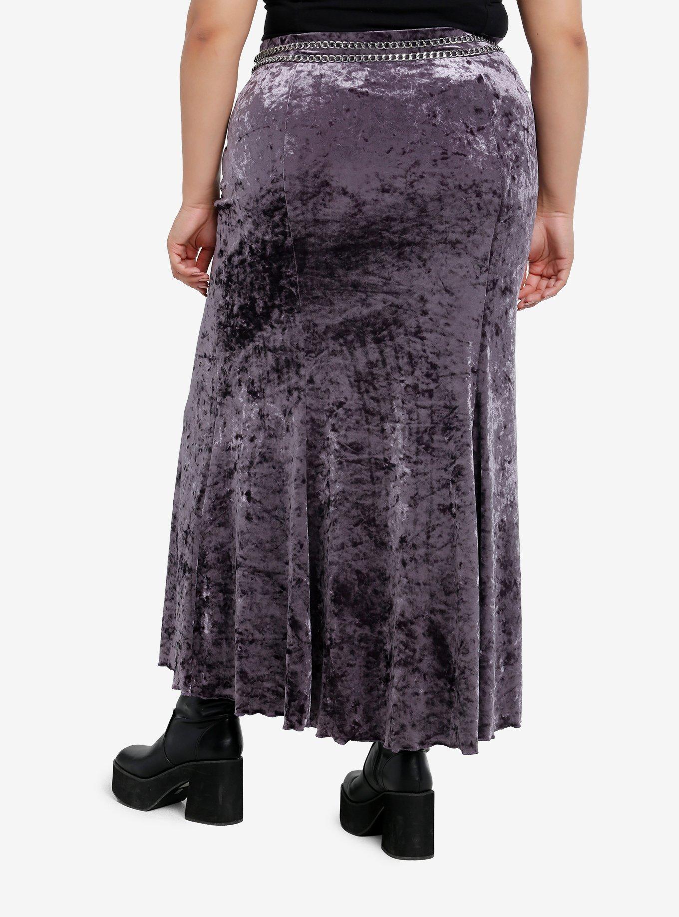 Cosmic Aura Purple Velvet Cross Chain Belt Maxi Skirt Plus Size, , hi-res