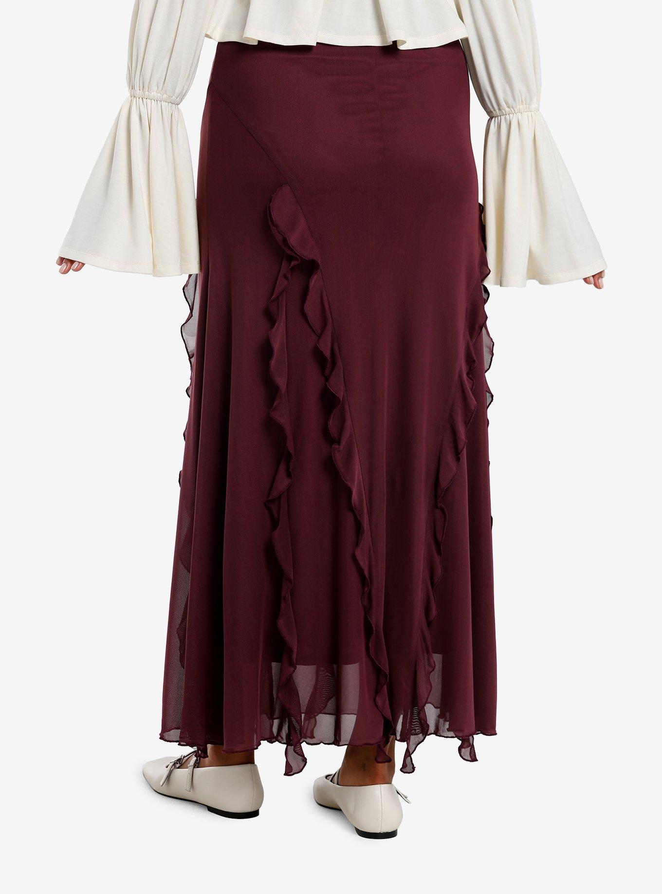 Cosmic Aura Merlot Asymmetrical Ruffle Midaxi Skirt, , hi-res