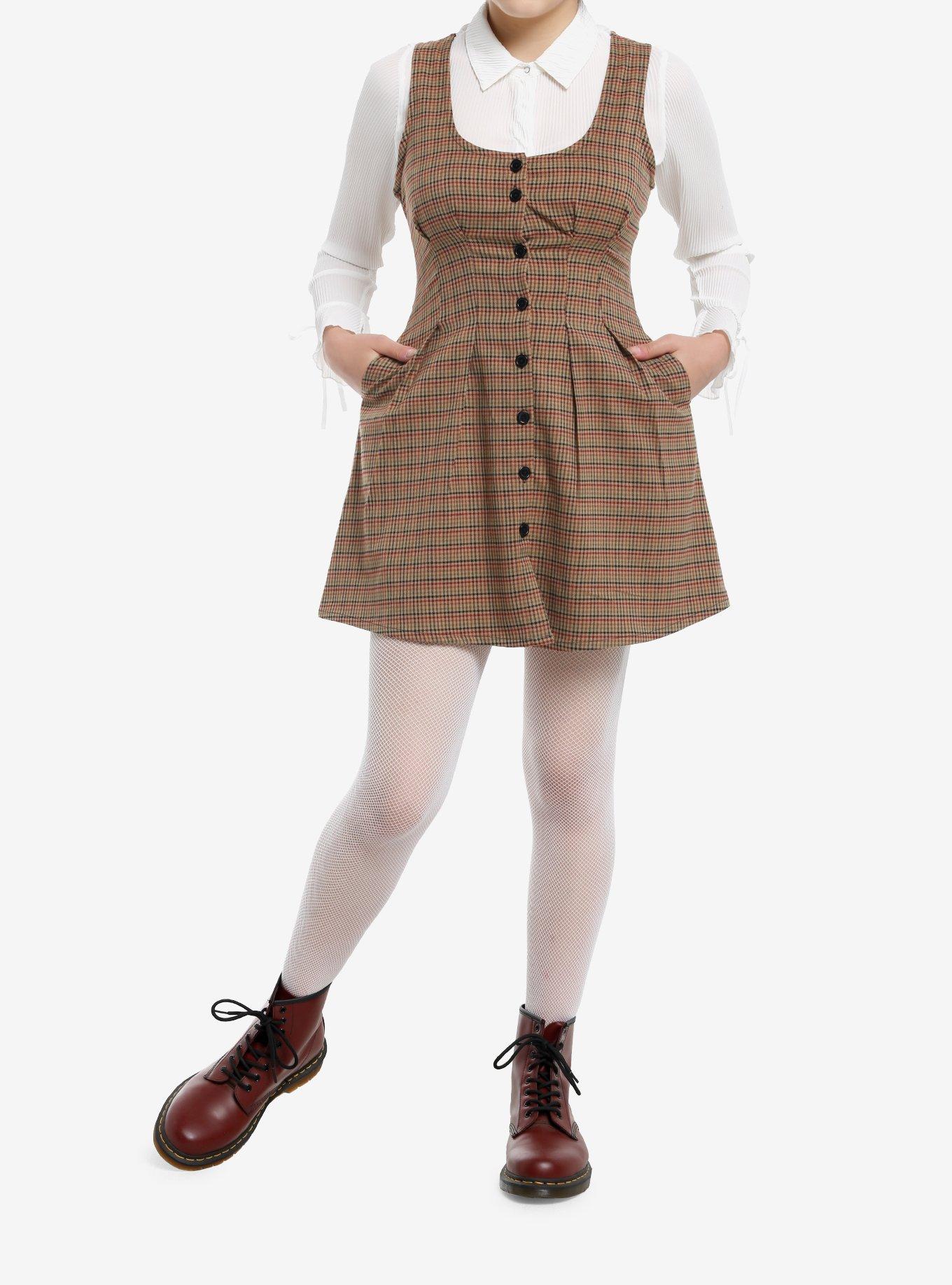 Sweet Society Brown Plaid Apron Mini Dress, , hi-res