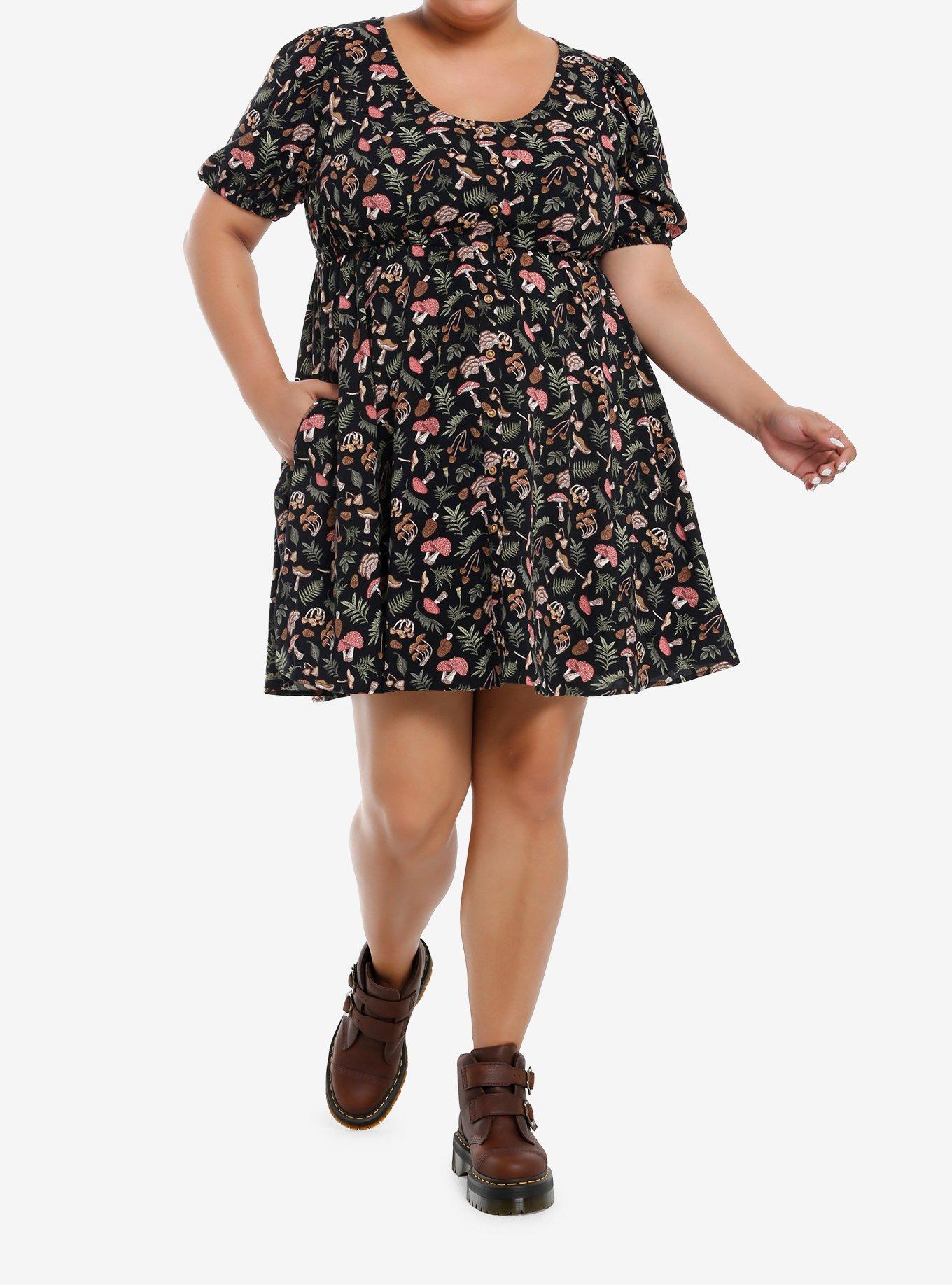 Thorn & Fable Mushroom Foliage Babydoll Dress Plus Size, MULTI, alternate