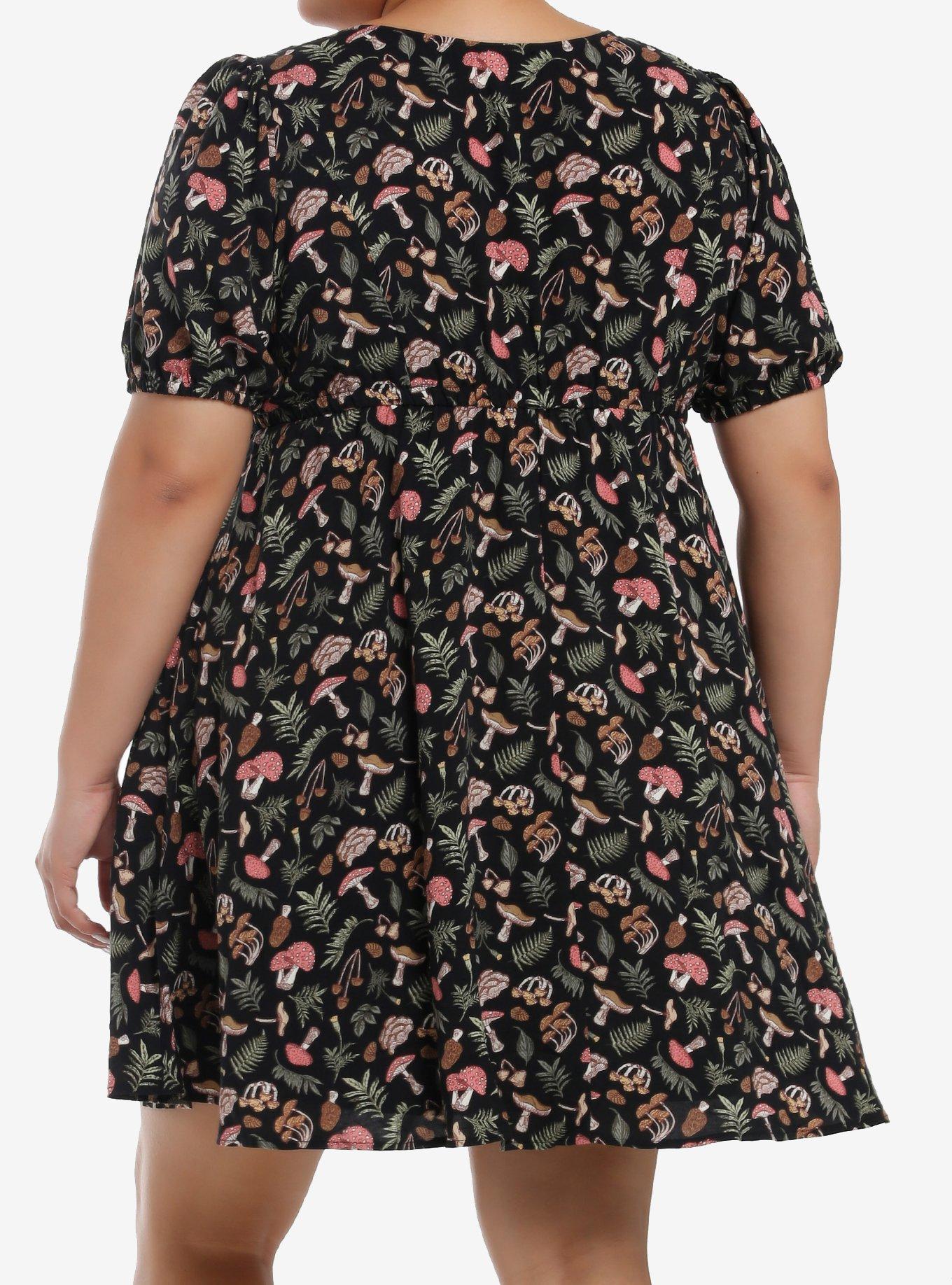 Thorn & Fable Mushroom Foliage Babydoll Dress Plus Size, MULTI, alternate