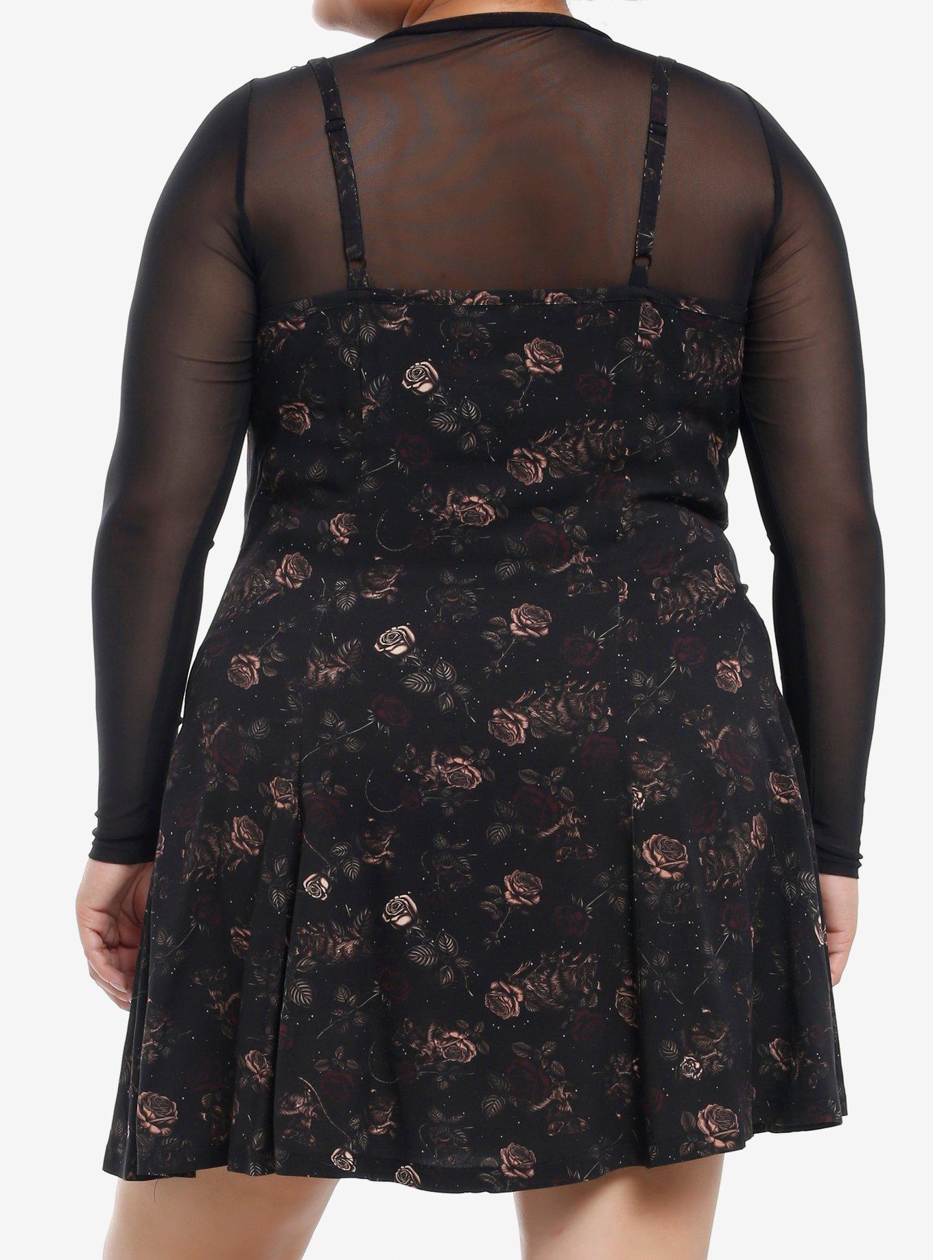 Thorn & Fable Rodents & Roses Mesh Twofer Cami Dress Plus Size, BROWN, alternate