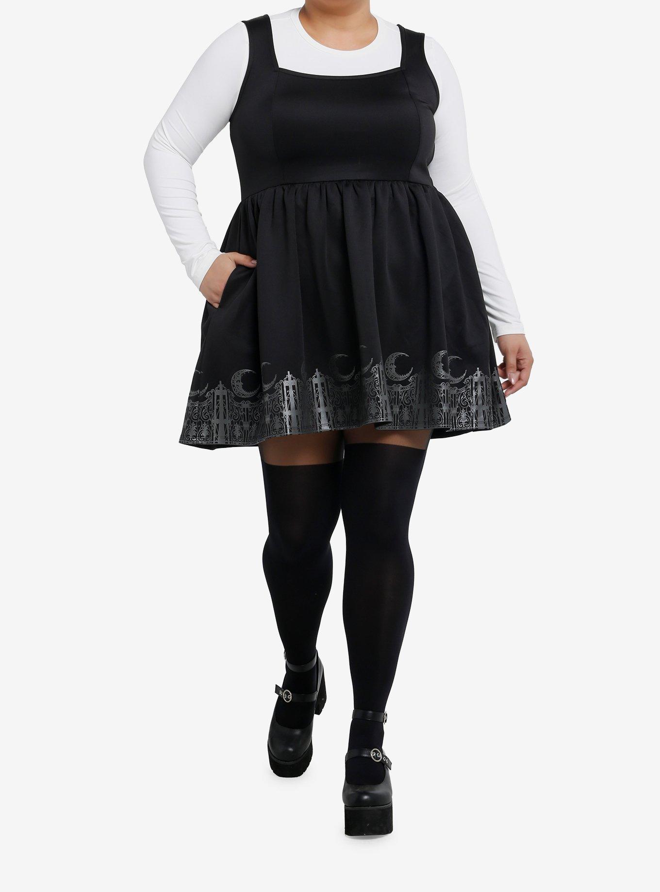 Cosmic Aura Black Gothic Border Skater Dress Plus Size, , hi-res