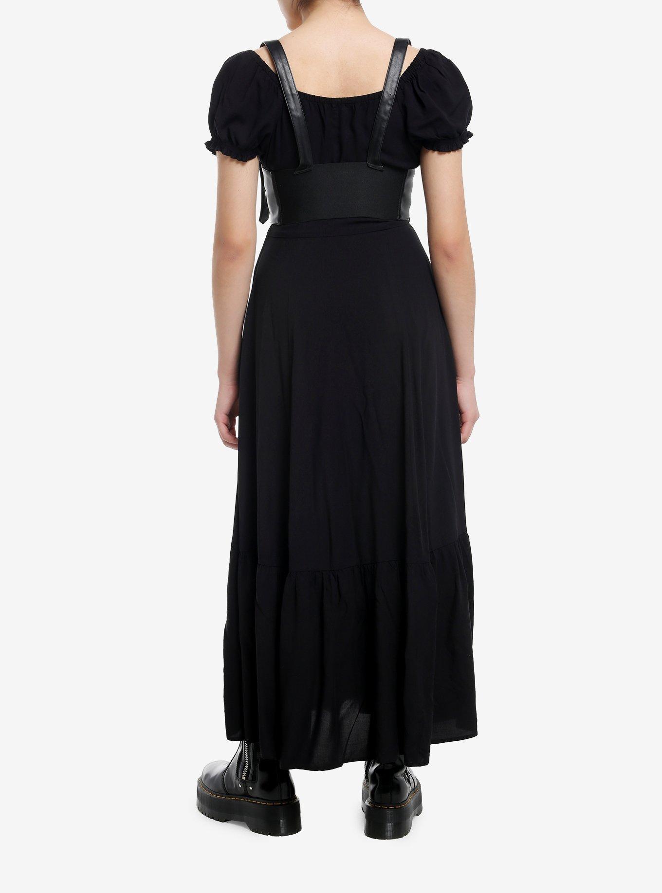 Thorn & Fable Faux Leather Harness Maxi Dress, BLACK, alternate