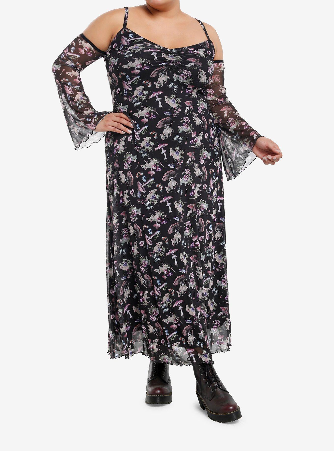 Thorn & Fable Mushroom Rat Cold Shoulder Maxi Dress Plus Size, , hi-res