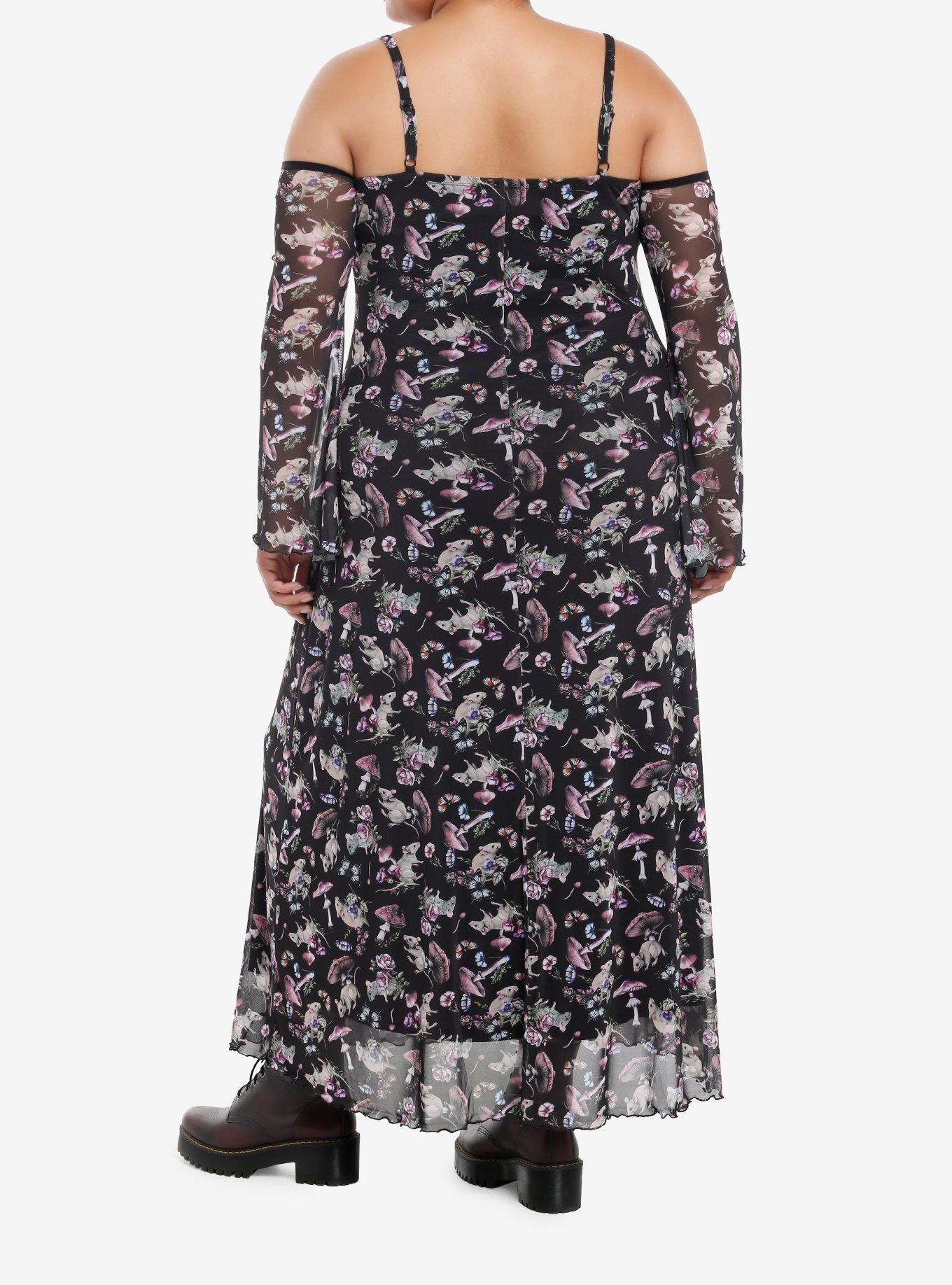 Thorn & Fable Mushroom Rat Cold Shoulder Maxi Dress Plus Size, MULTI, alternate