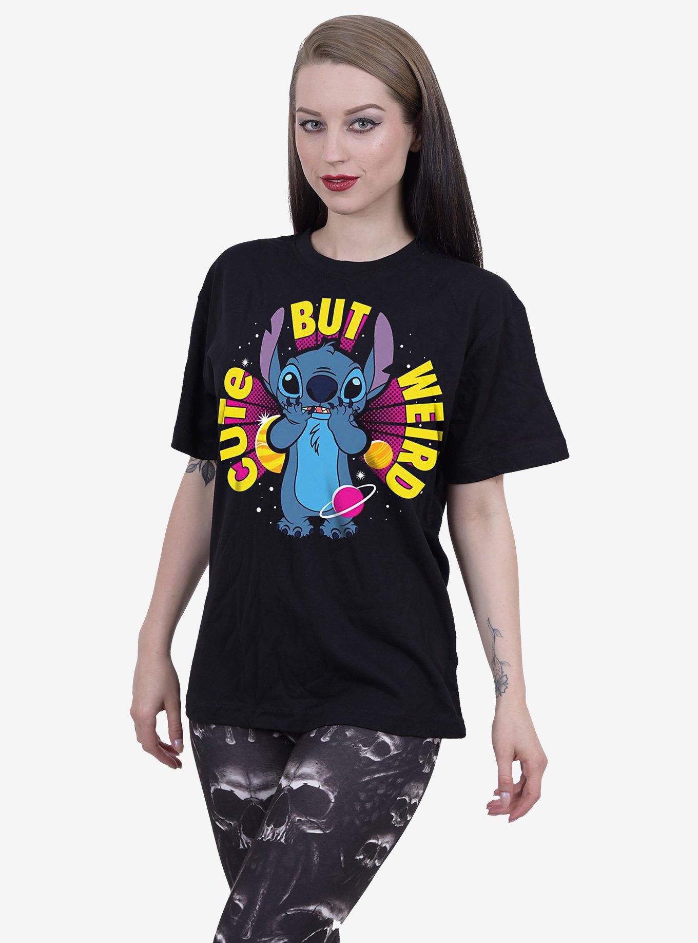 Disney Lilo & Stitch Cute But Weird Front Print T-Shirt, BLACK, alternate