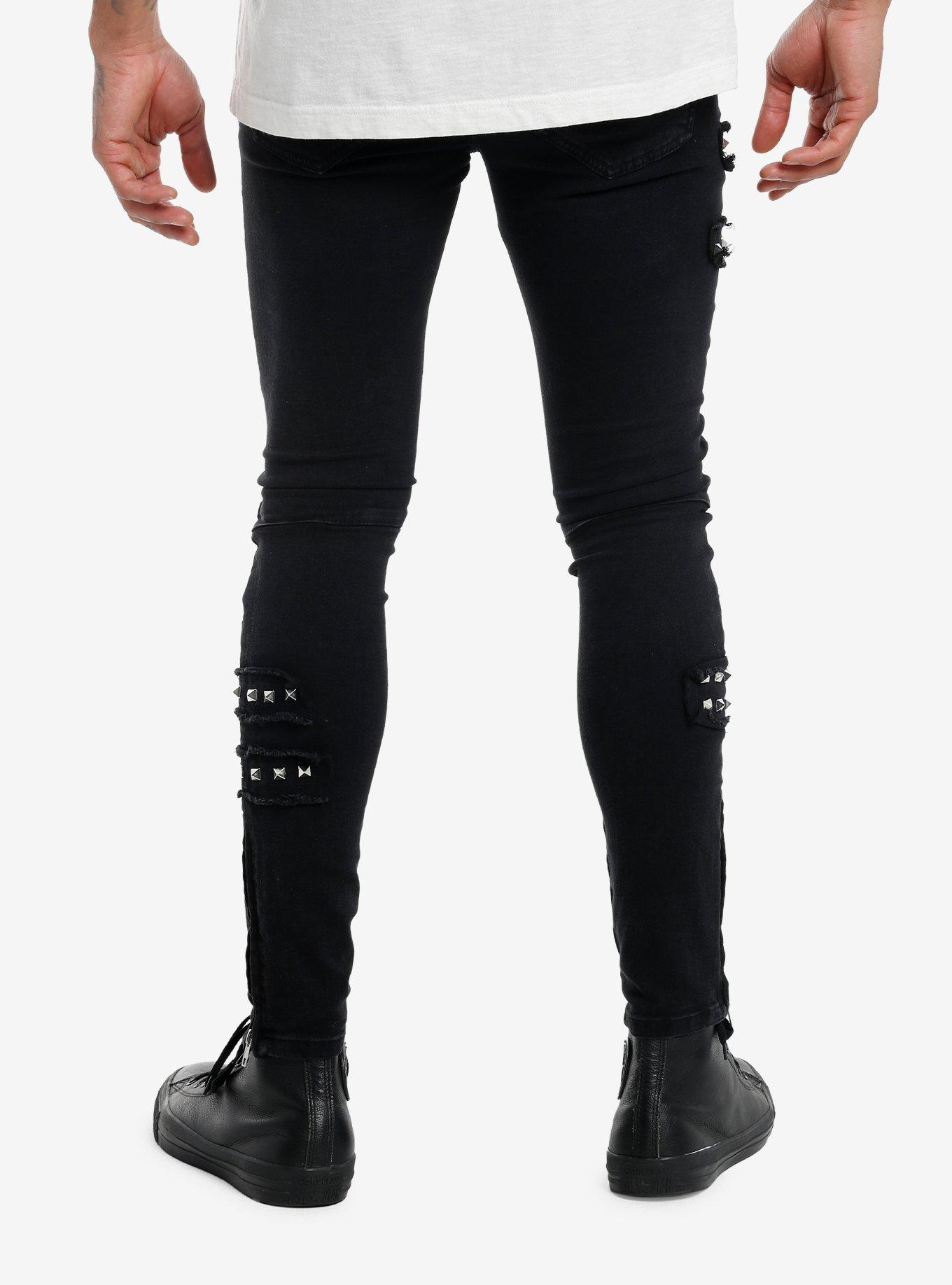 Black Pyramid Stud Patch Stinger Jeans, BLACK, alternate