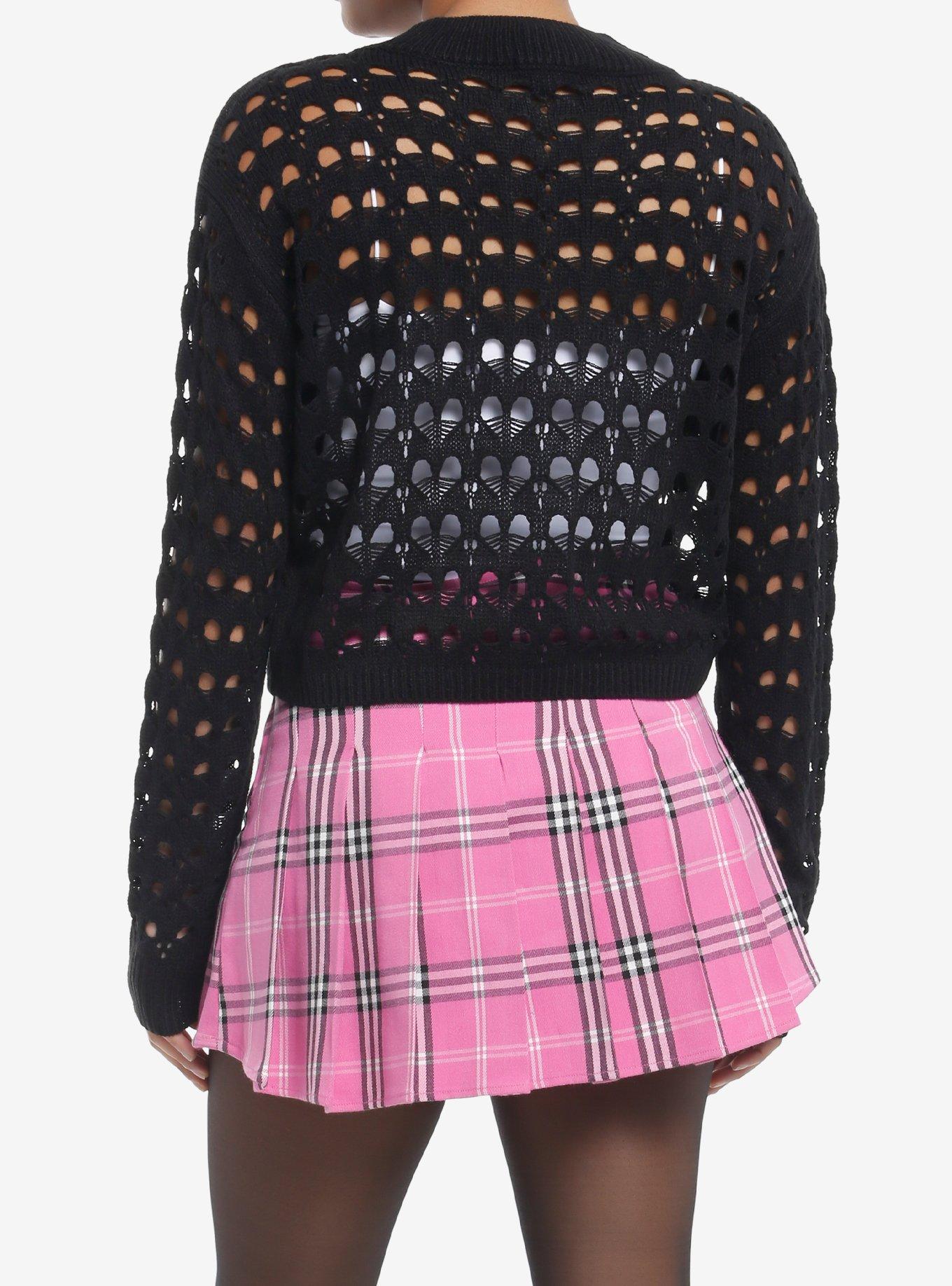 Sweet Society Black Heart Girls Crop Knit Sweater, BLACK, alternate
