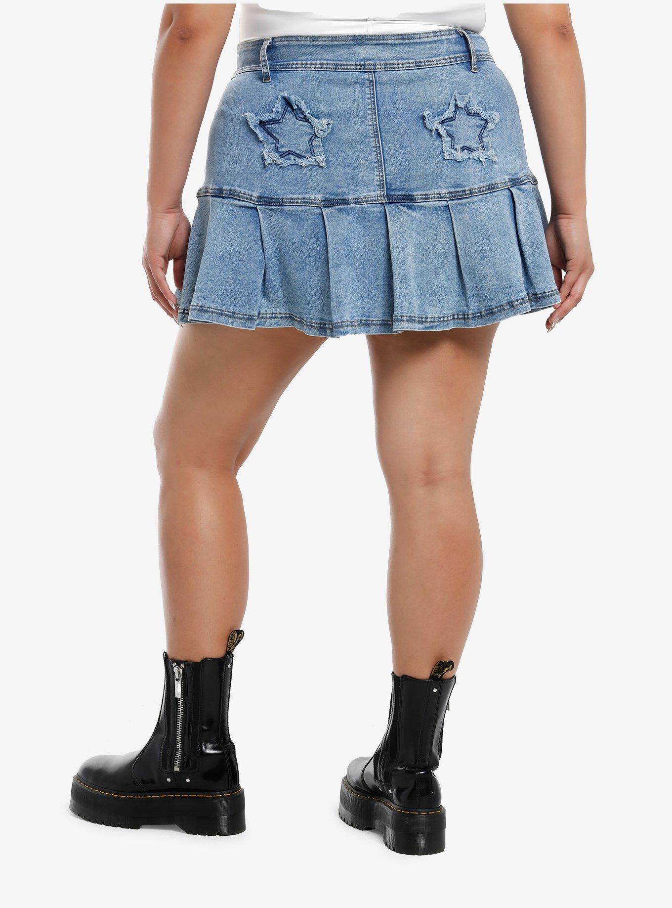 Sweet Society Star Patch Pleated Denim Skirt