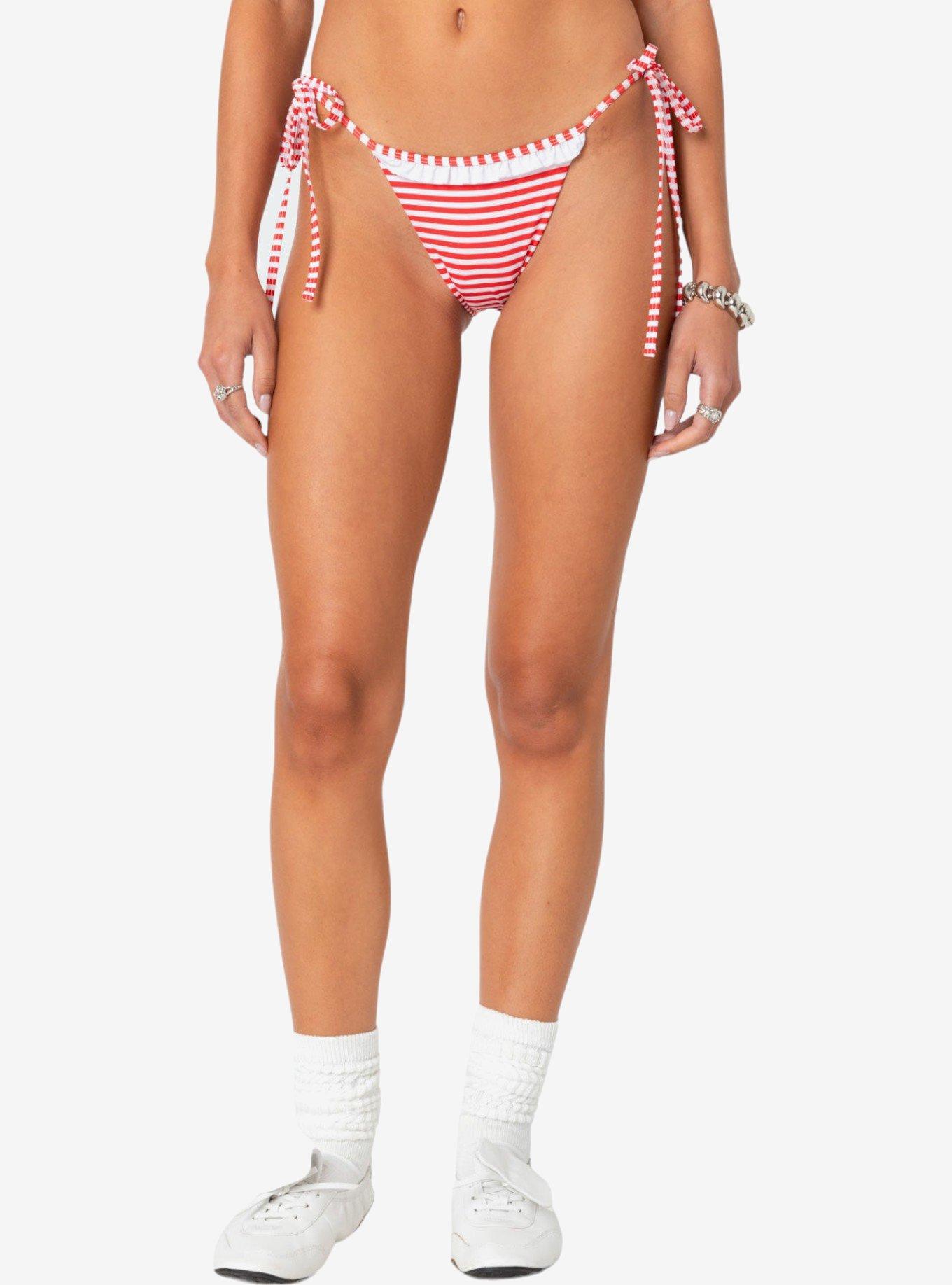 Edikted Zora Striped String Bikini Bottom, RED, alternate