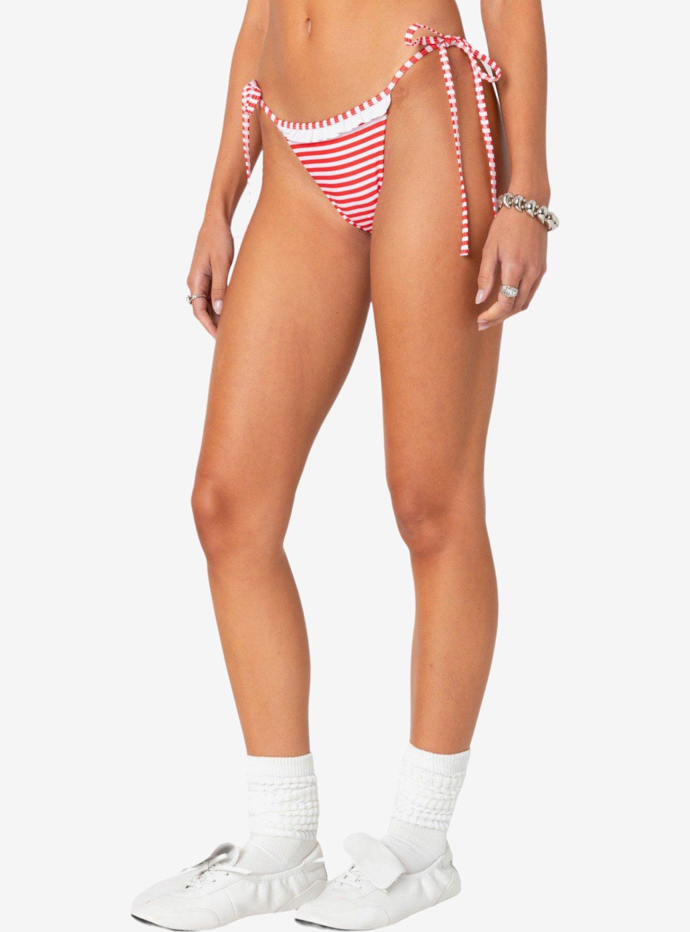 Edikted Zora Striped String Bikini Bottom, RED, alternate