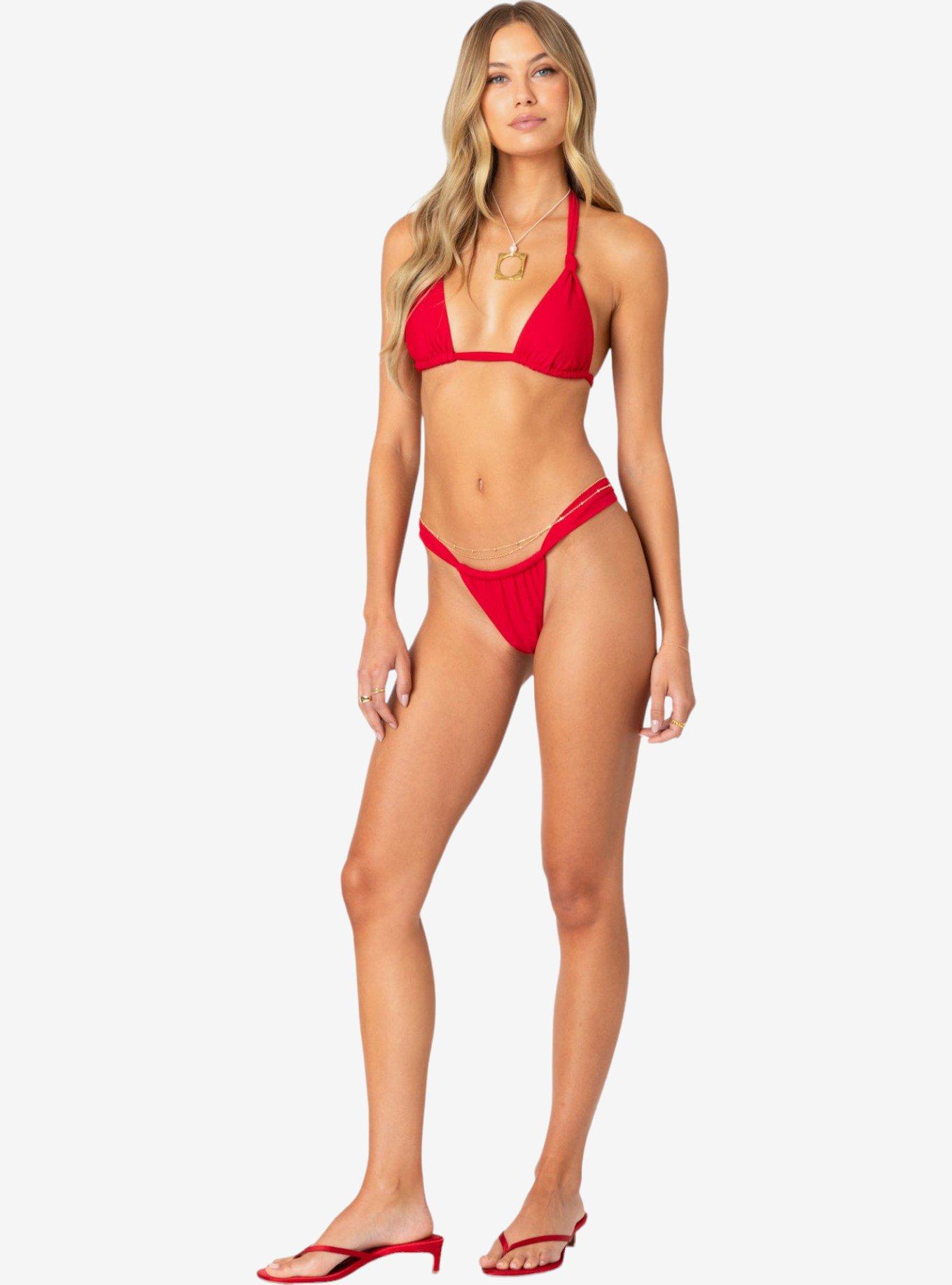 Edikted Soraya Knotted Bikini Top, RED, alternate