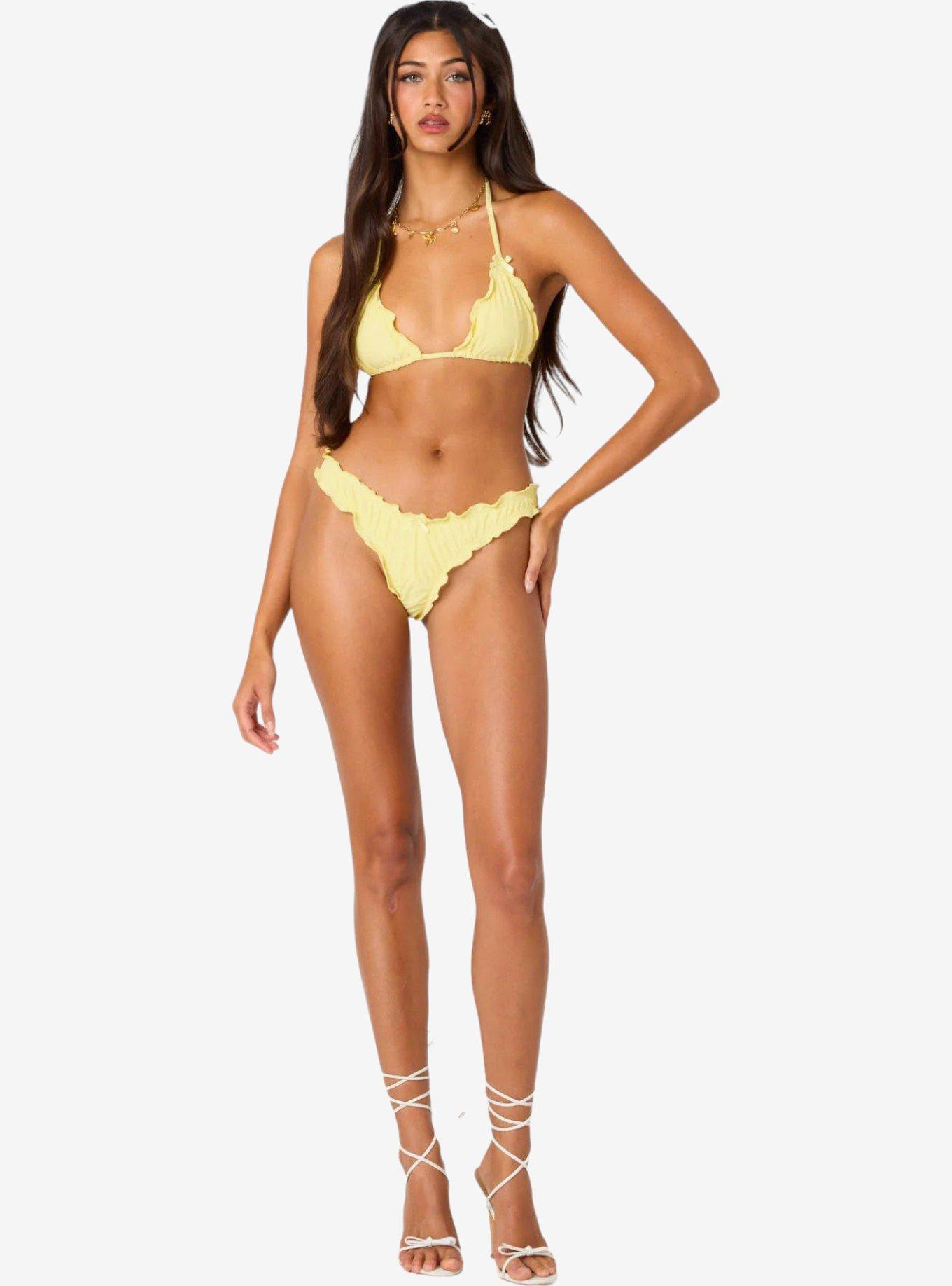 Edikted Golden Ruffle Edge Triangle Bikini Top, BRIGHT YELLOW, alternate