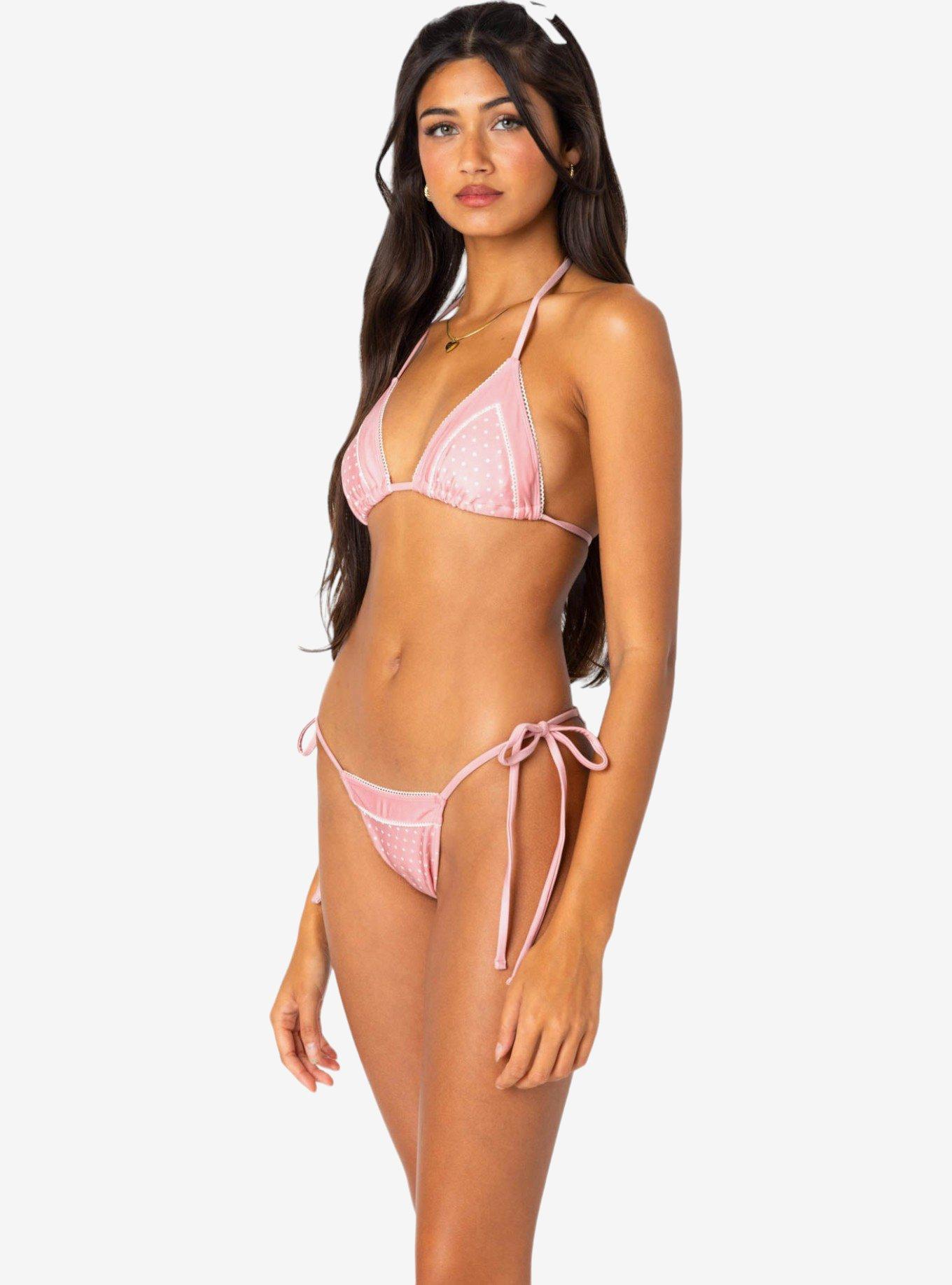 Edikted Contrast Polka Dot Triangle Bikini Top, PINK, alternate