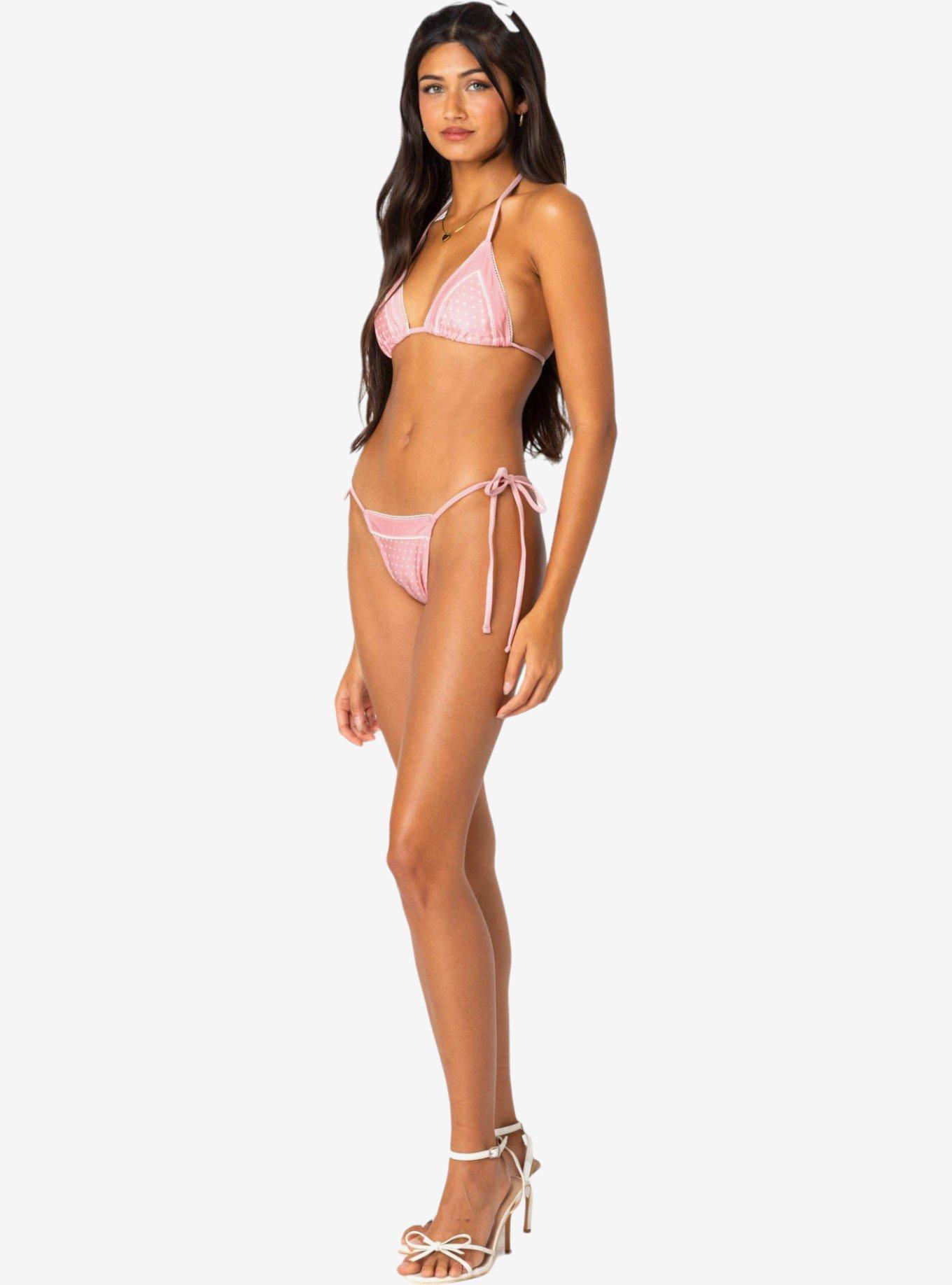 Edikted Contrast Polka Dot Triangle Bikini Top, PINK, alternate