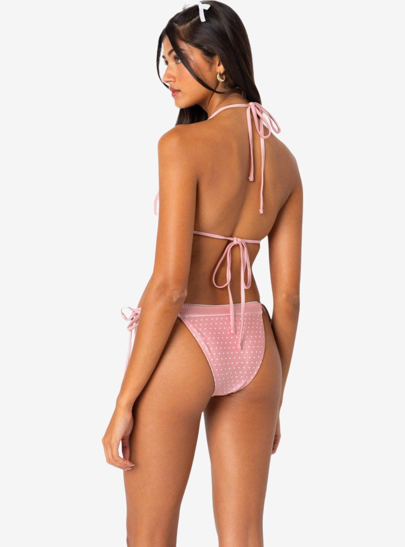 Edikted Contrast Polka Dot Triangle Bikini Top, PINK, alternate