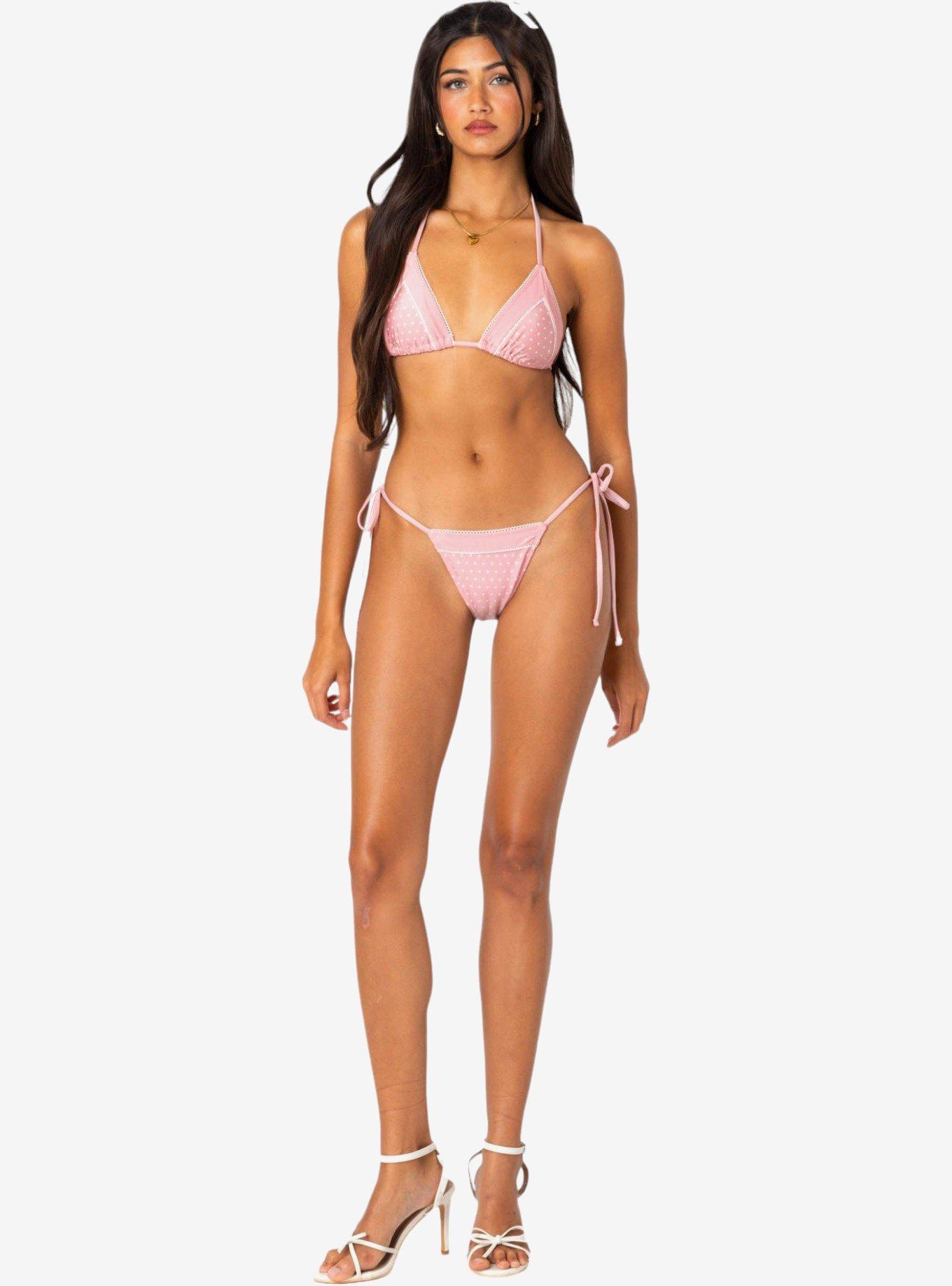 Edikted Contrast Polka Dot String Bikini Bottom, PINK, alternate