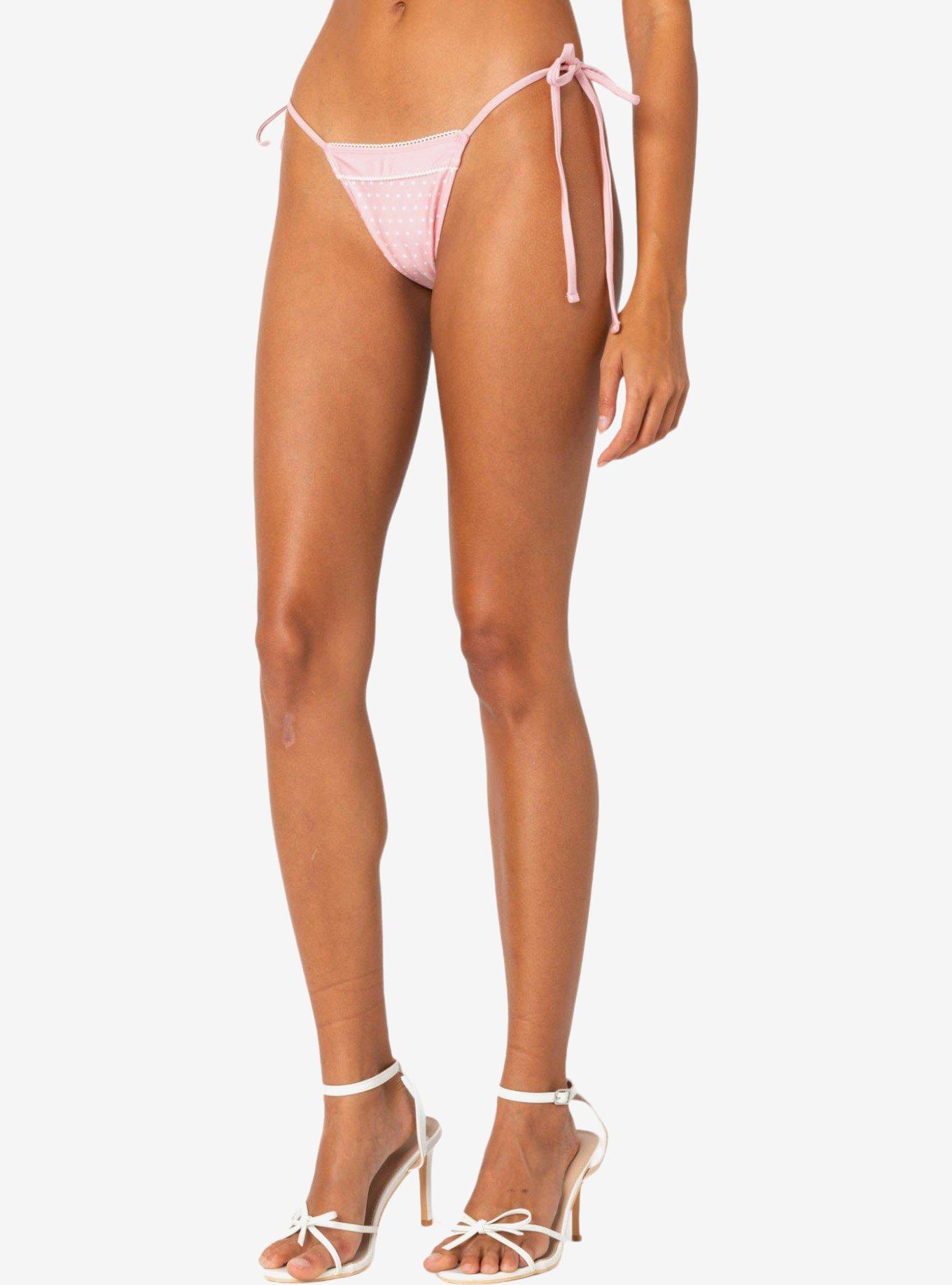 Edikted Contrast Polka Dot String Bikini Bottom, PINK, alternate