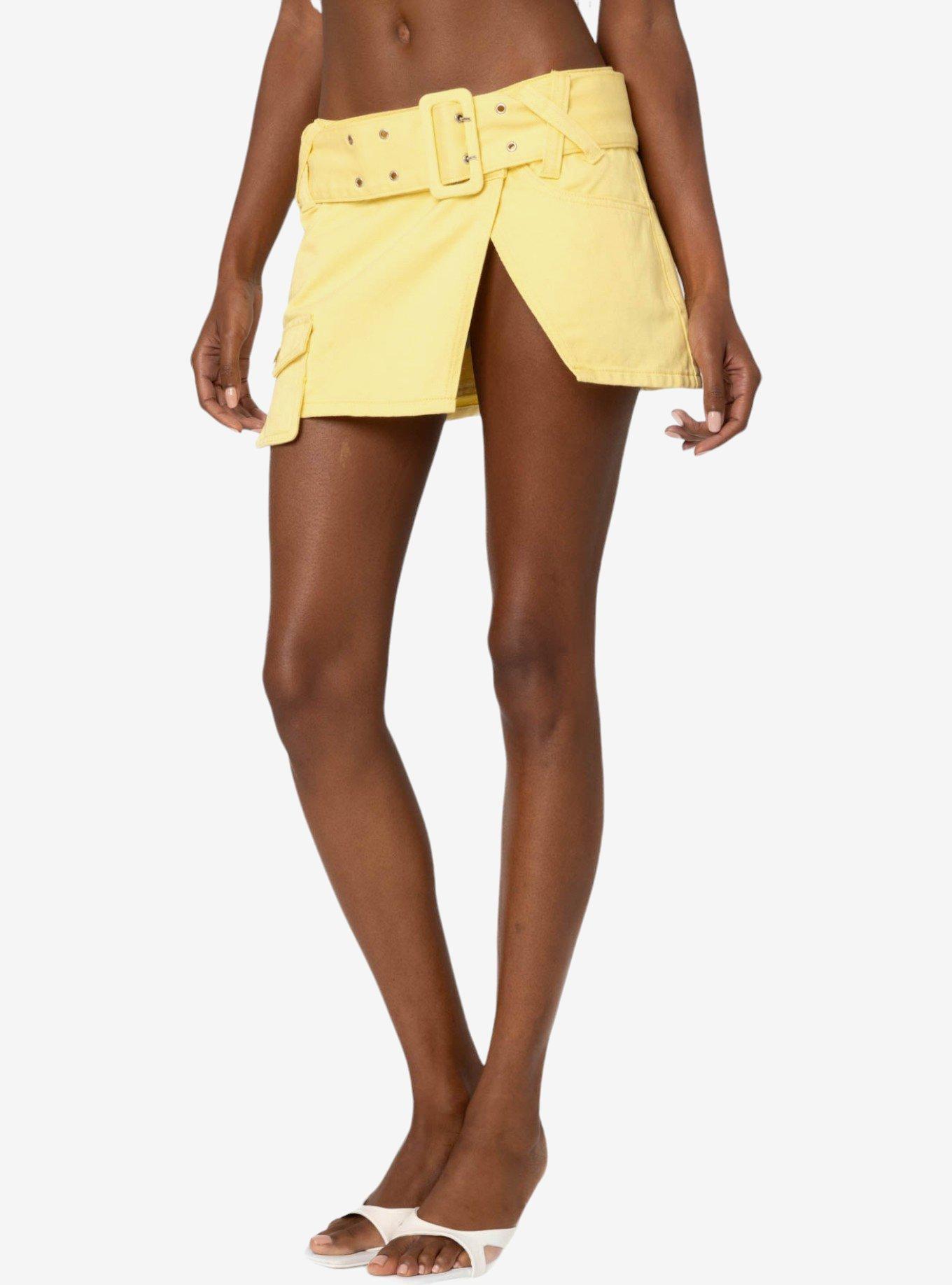 Edikted Belted Denim Wrap Mini Skirt, BRIGHT YELLOW, alternate