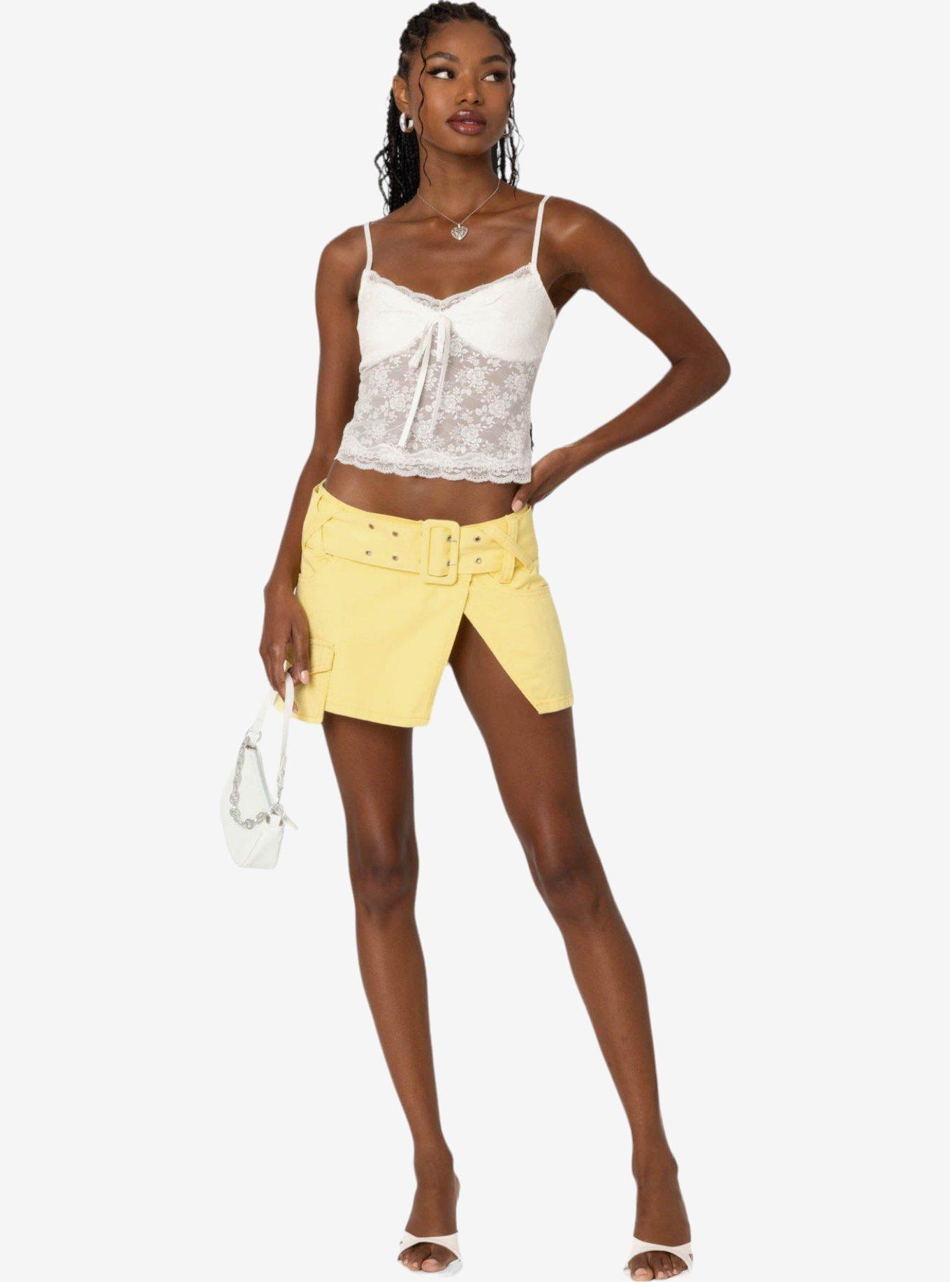 Edikted Belted Denim Wrap Mini Skirt, BRIGHT YELLOW, alternate