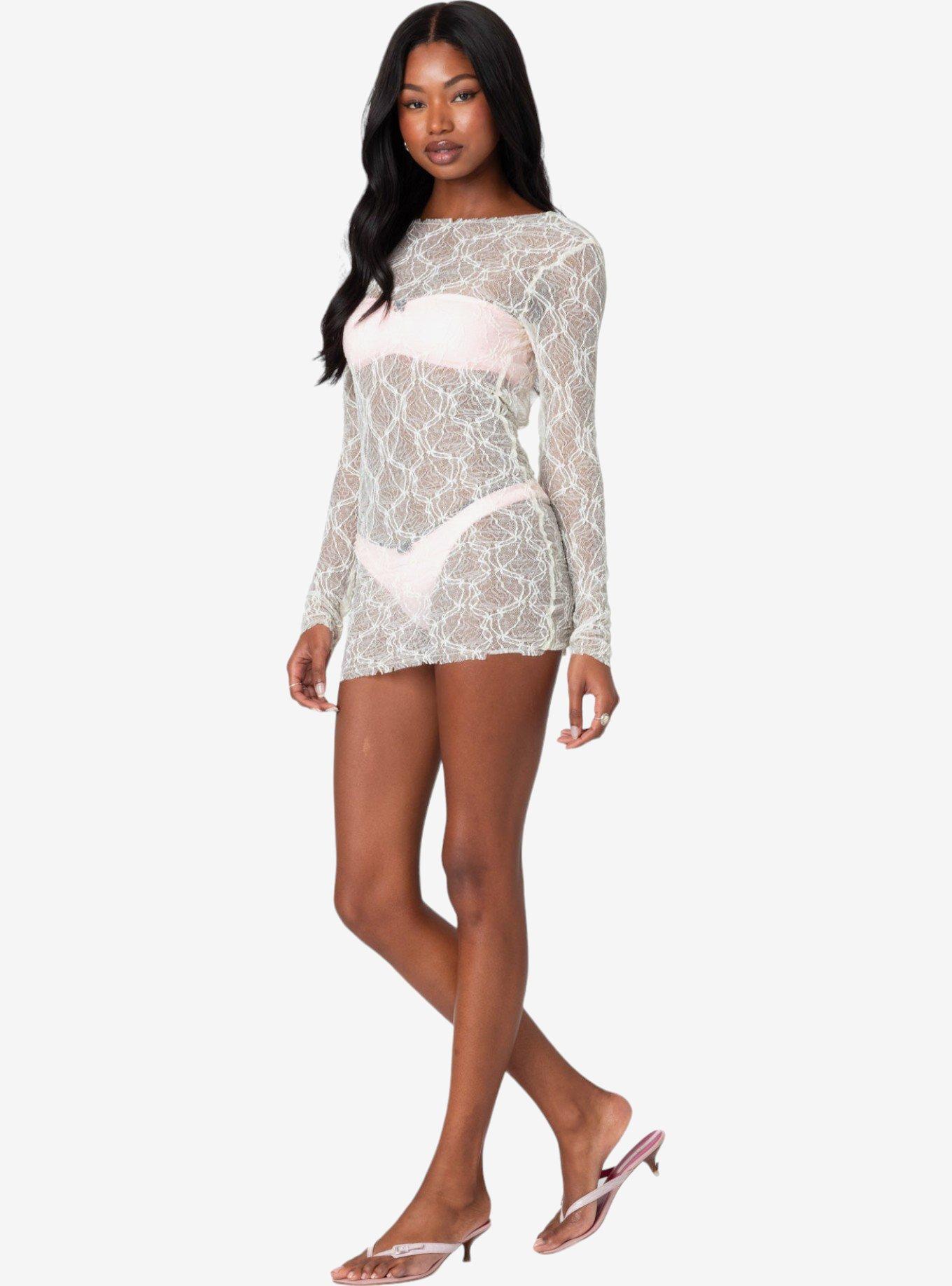 Edikted Sheer Textured Backless Mini Dress, IVORY, alternate