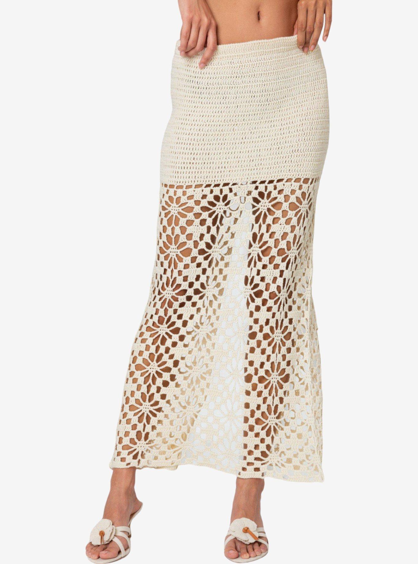 Edikted Ida Back Slit Crochet Maxi Skirt, IVORY, alternate