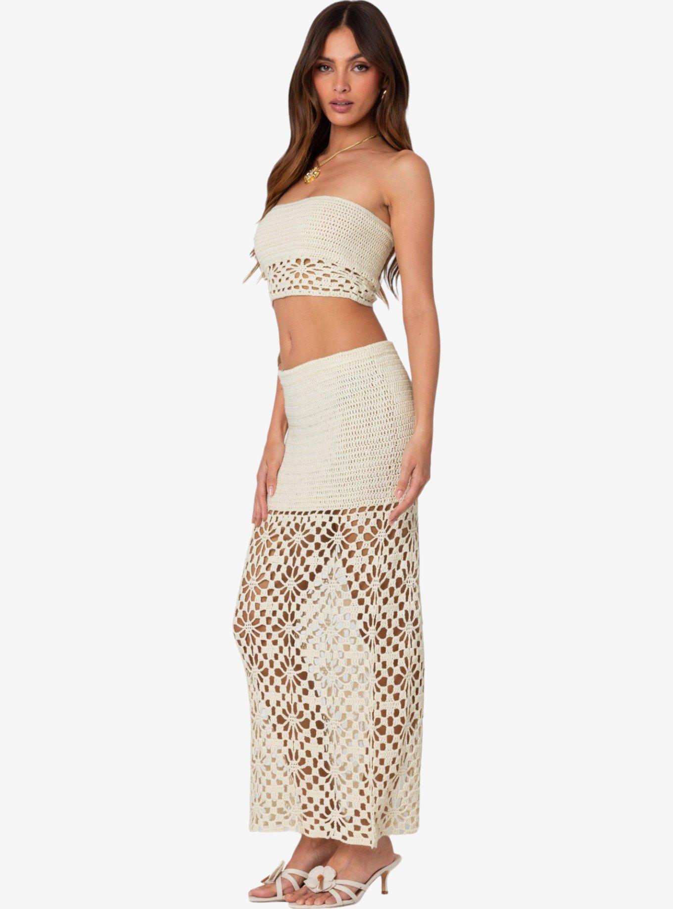 Edikted Ida Back Slit Crochet Maxi Skirt, IVORY, alternate