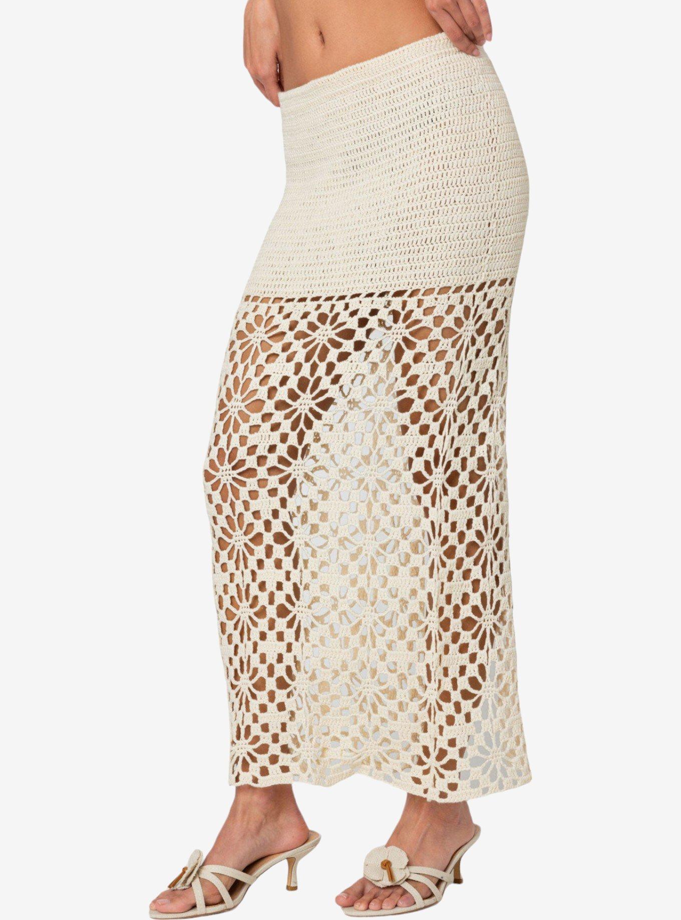 Edikted Ida Back Slit Crochet Maxi Skirt, IVORY, alternate