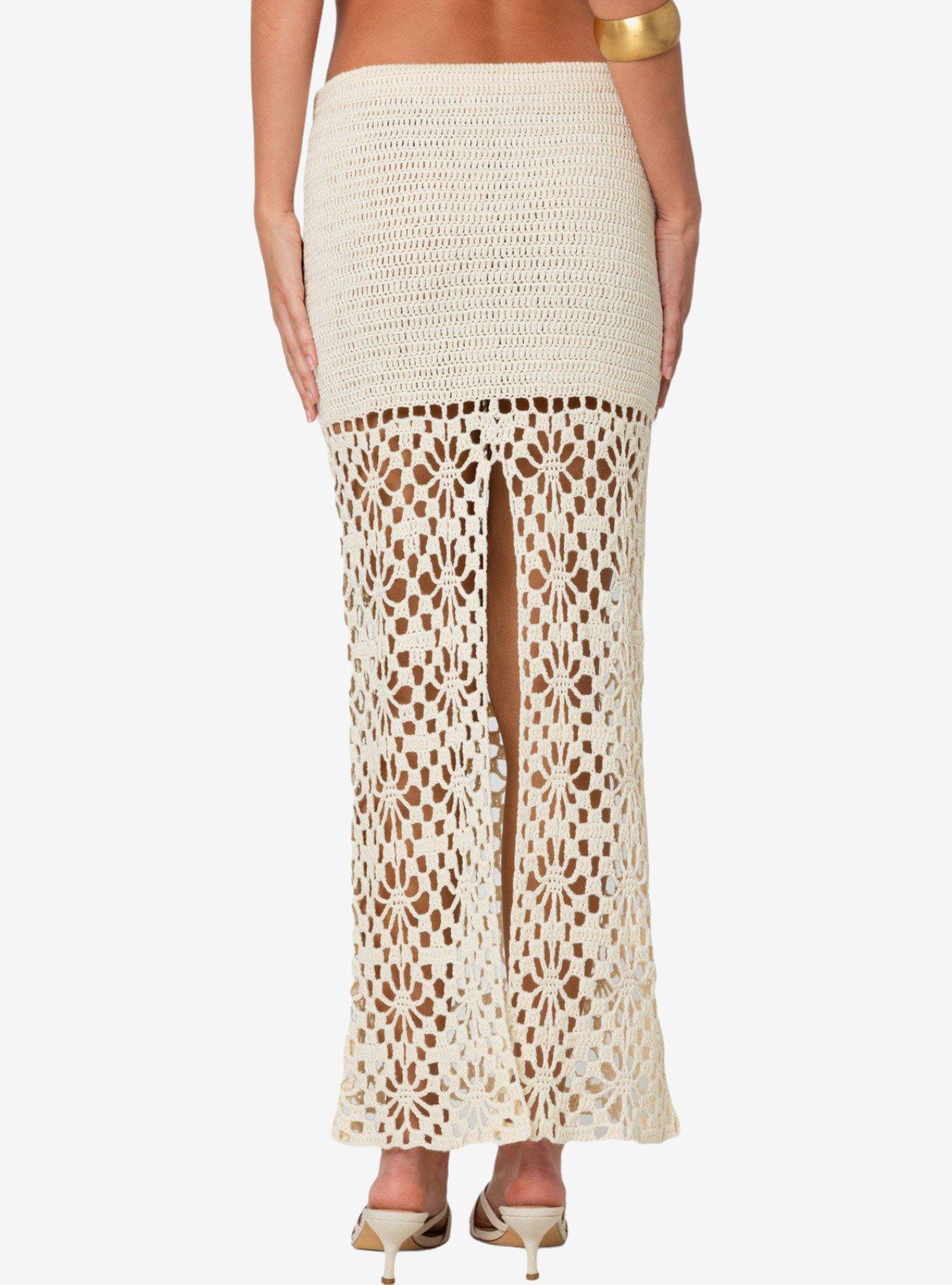 Edikted Ida Back Slit Crochet Maxi Skirt, IVORY, alternate
