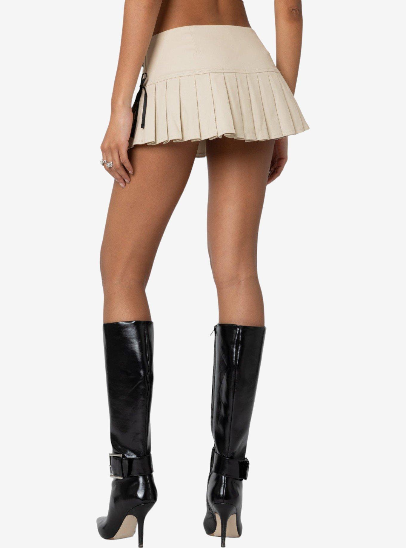 Edikted Margaret Pleated Ribbon Mini Skort, BEIGE, alternate