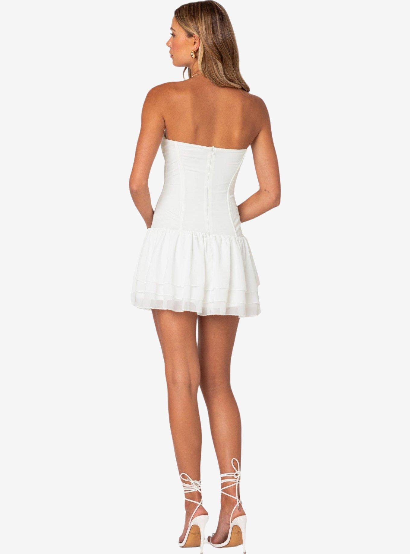 Edikted Mesh And Chiffon Corset Mini Dress, BRIGHT WHITE, alternate