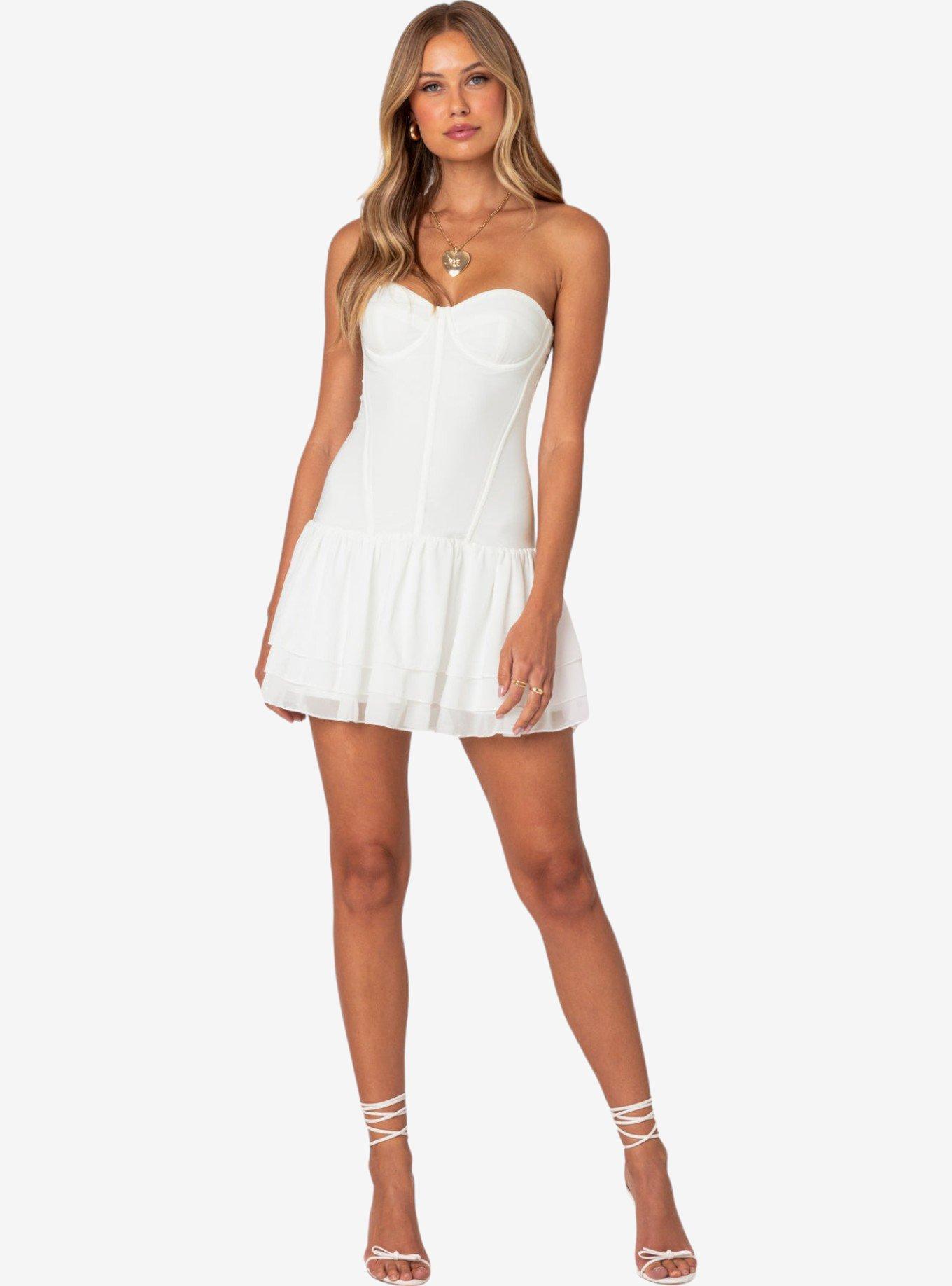 Edikted Mesh And Chiffon Corset Mini Dress, BRIGHT WHITE, alternate