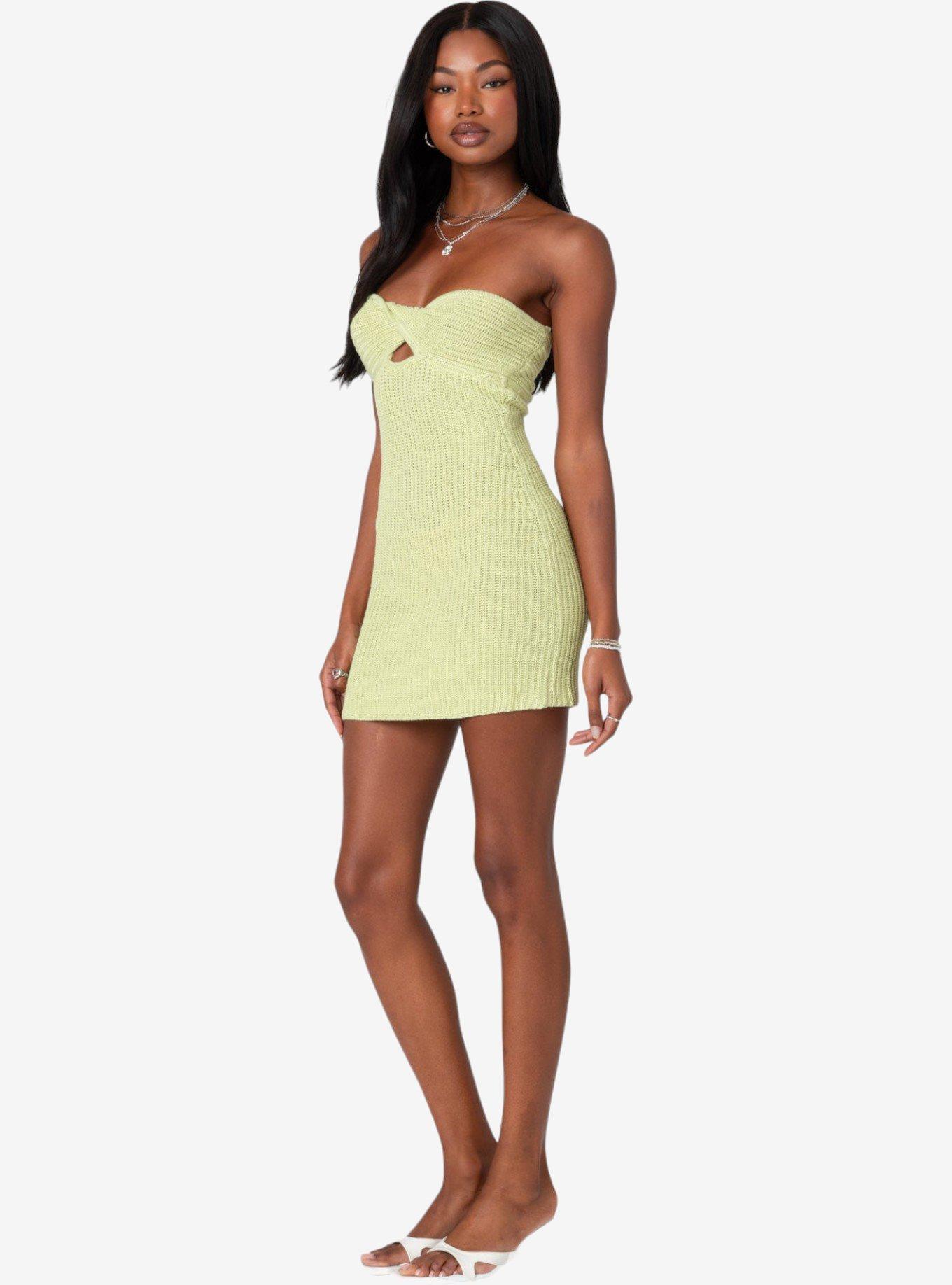 Edikted Sammie Twist Front Knit Mini Dress, GREEN, alternate