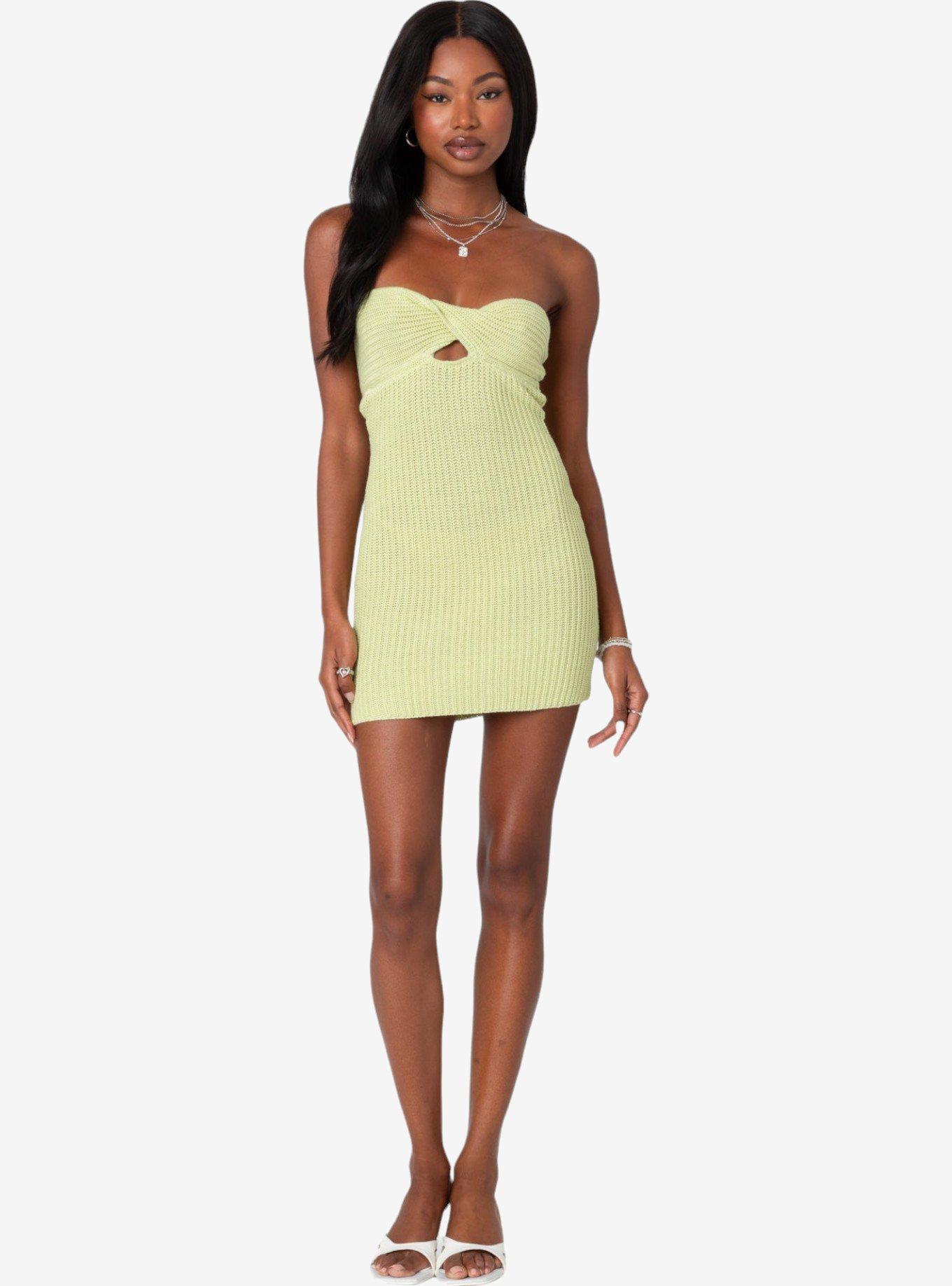 Edikted Sammie Twist Front Knit Mini Dress, GREEN, alternate
