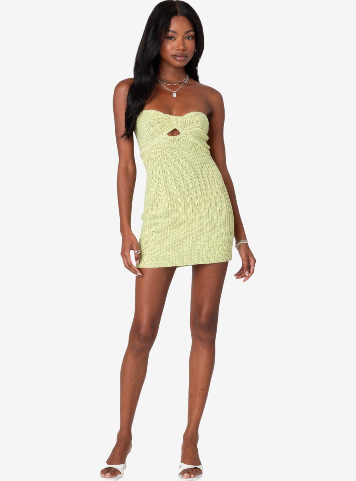 Edikted Sammie Twist Front Knit Mini Dress, GREEN, alternate