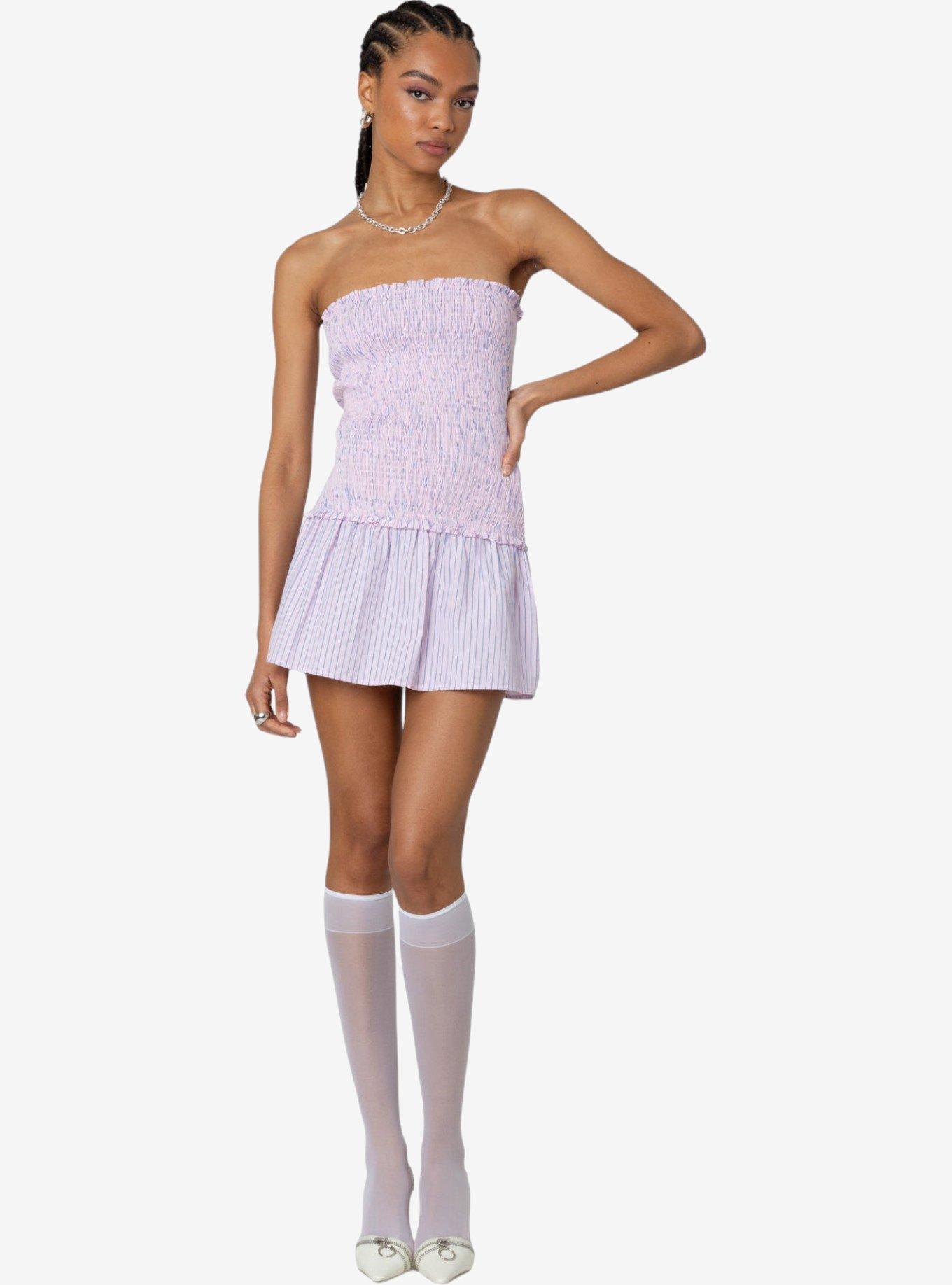 Edikted Striped Scrunch Strapless Mini Dress, PINK, alternate