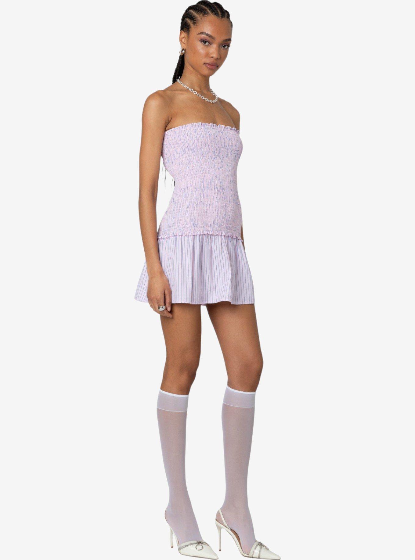 Edikted Striped Scrunch Strapless Mini Dress, PINK, alternate