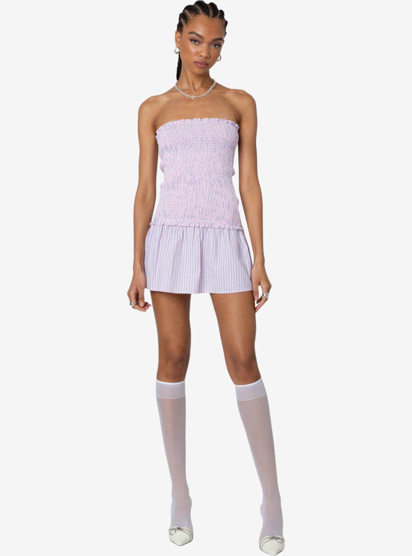 Edikted Striped Scrunch Strapless Mini Dress, PINK, alternate