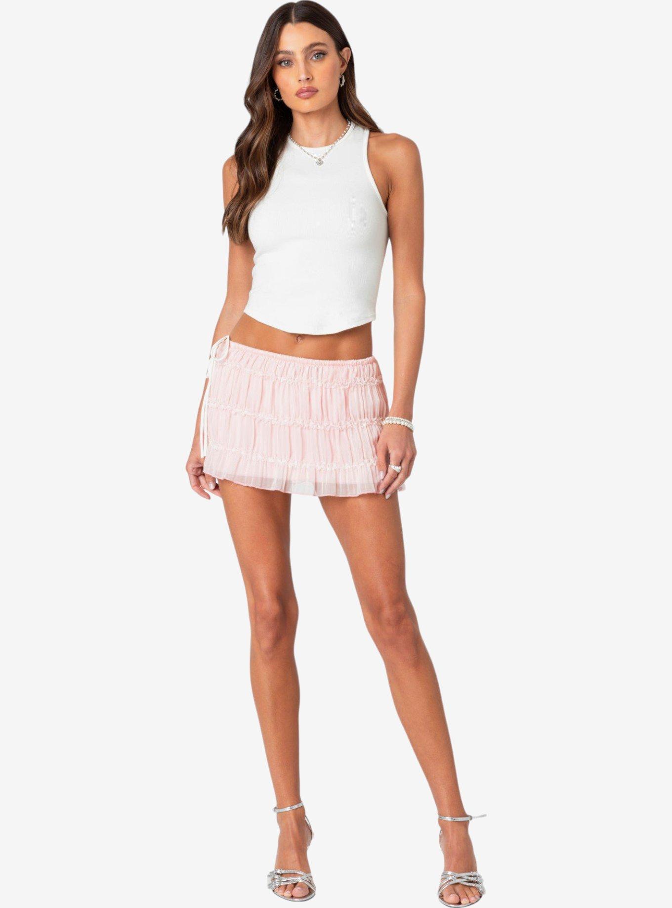 Edikted Abrielle Tiered Chiffon Mini Skirt, PINK, alternate