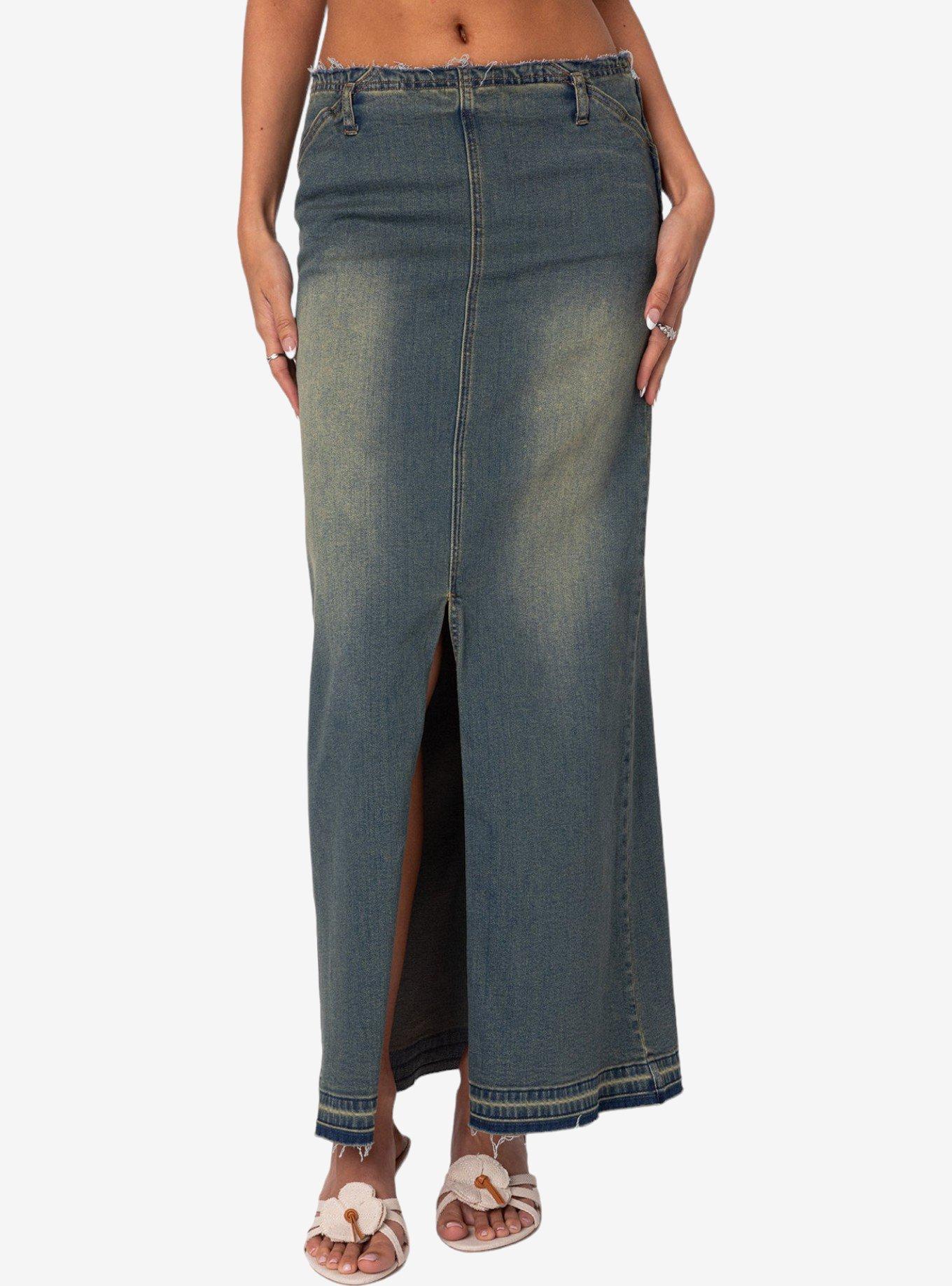 Edikted Lexy Washed Denim Maxi Skirt, BLUE, alternate